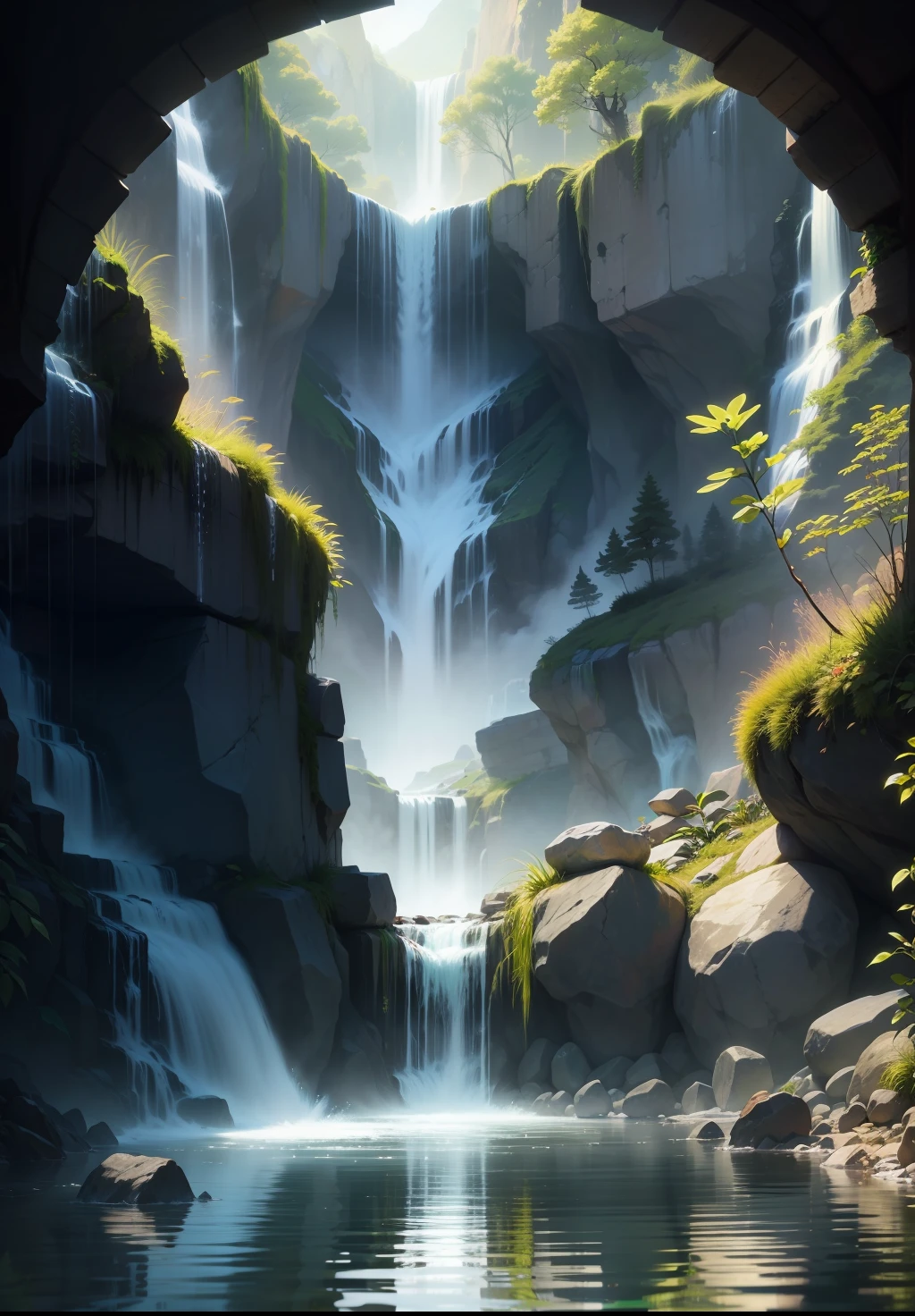 water fall、Beautiful mysterious world、There are no people、Background only