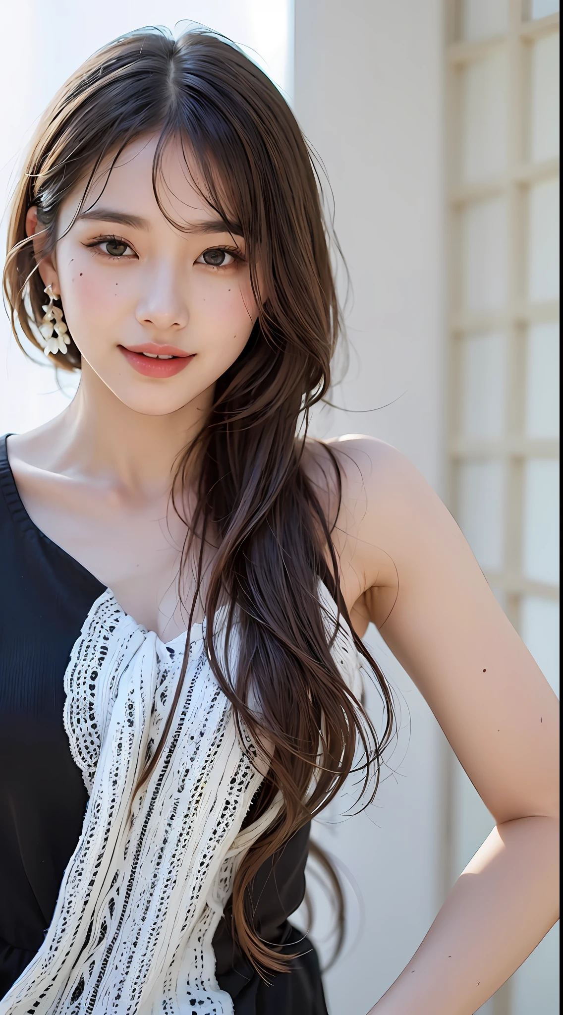 SeaArt Bot Variations 13:44:05 ((Masterpiece, Best Quality, High Definition)), 1 Girl, (Photorealistic: 1.4), Solo, White Background, Pure White Background, Mouth Closed, Happy Smile, Happy Smile, Pretty Black Hair, Short Hair, Big Eyes, Clear Double Eyelids, Eyelashes, Ears Out, Long Neck, Absolute Area, Skirt, ((Face Close-Up) ), (draw all head, shoulders), 19 years old, attractive proportions, shiny skin, clean collarbone, face in golden proportions, perfect face, tearful mole, mole on chest, bangs, clean bangs, lip gloss, thin lips, white skin, naked, big breasts