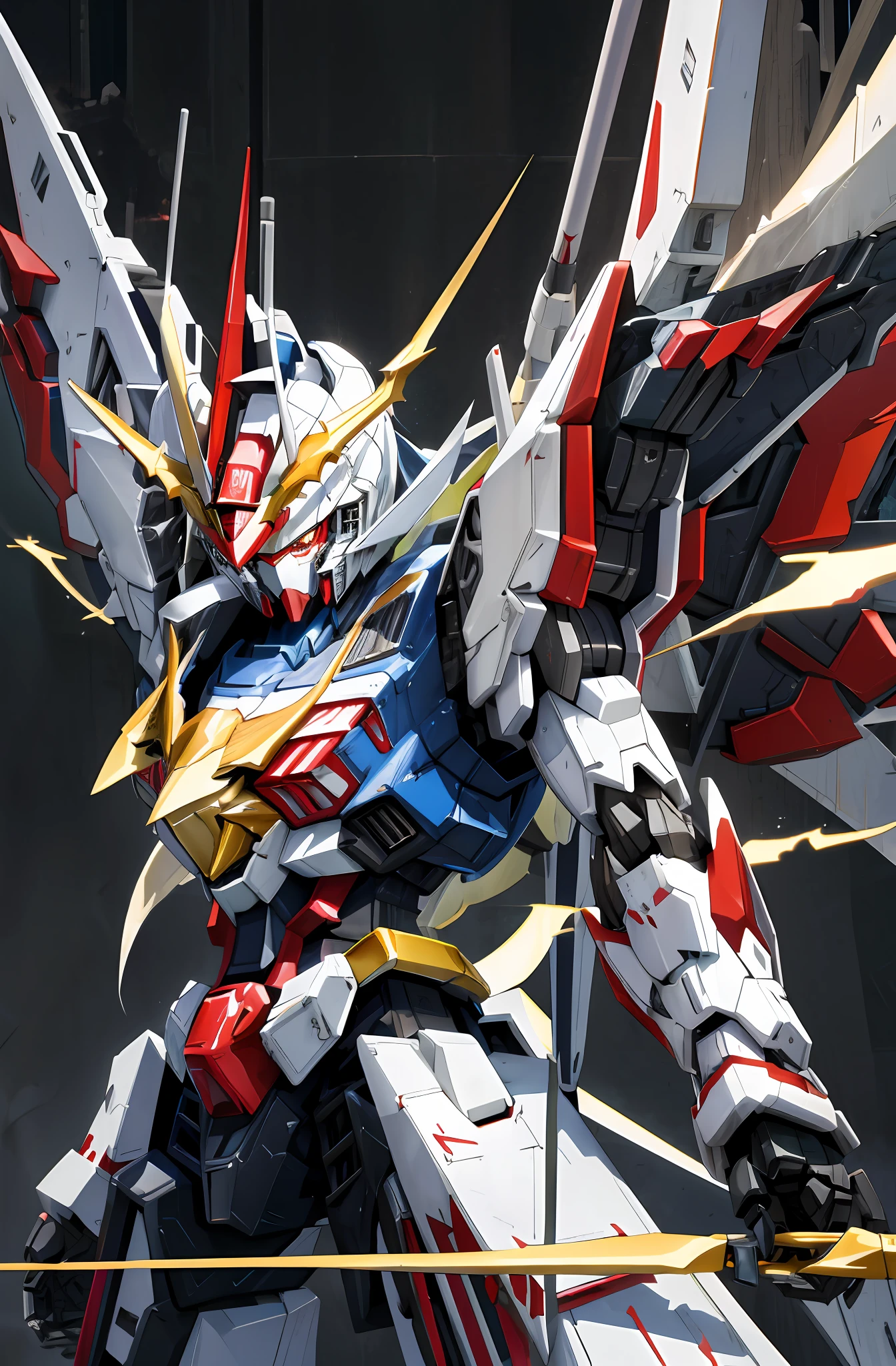 a close up of a robot with a large wing on a dark background, 4k highly detailed digital art, alexandre ferra white mecha, Best anime 4k konachan wallpaper, Barbatos Gundam, modern mecha anime, an anime large mecha robot, cool mecha style, Alexander Ferra Mecha, 4 k highly detailed art, mecha art, Drink Coca-Cola,