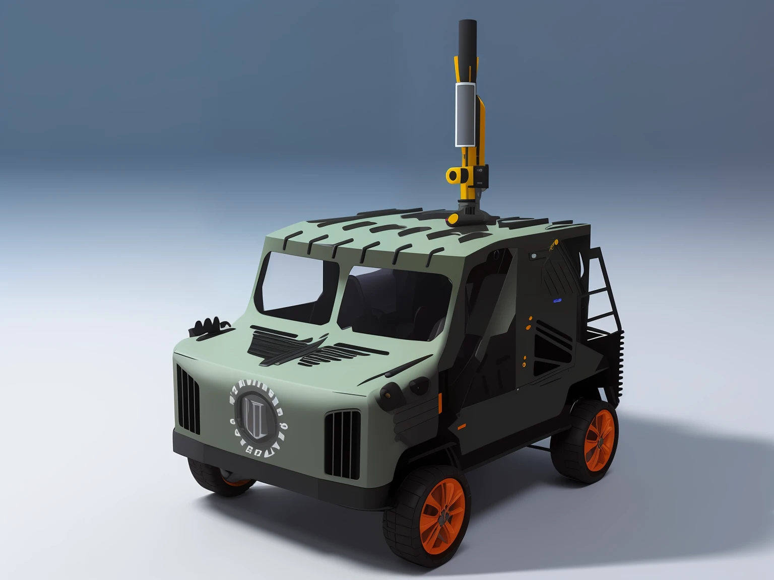 Close-up of toy car with separating funnel on top, rainforests, brook, pebbles, automated defence platform, vehicle, rendering of the windigo, new vehicle, vehicle concept photo!!, conceito, uav, fully armoured, hard surface model, military robot, Rendering, rendering of checkmate, vehicle illustration, cgi rendering, panzer, prototype, digital model, vehicle design, with 3d render