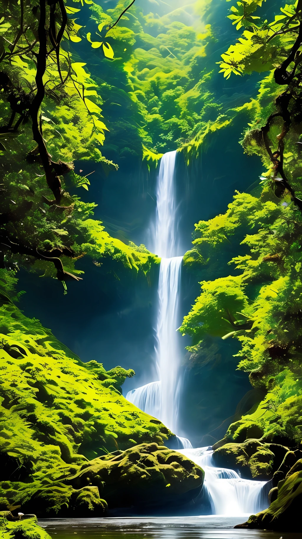 ((masterspiece))、(((beste Quality))、backgrounds、The god々Right、Mysterious world、Big waterfall、Dynamic、blonde pubic hair、blooms、The god、ten mens --auto