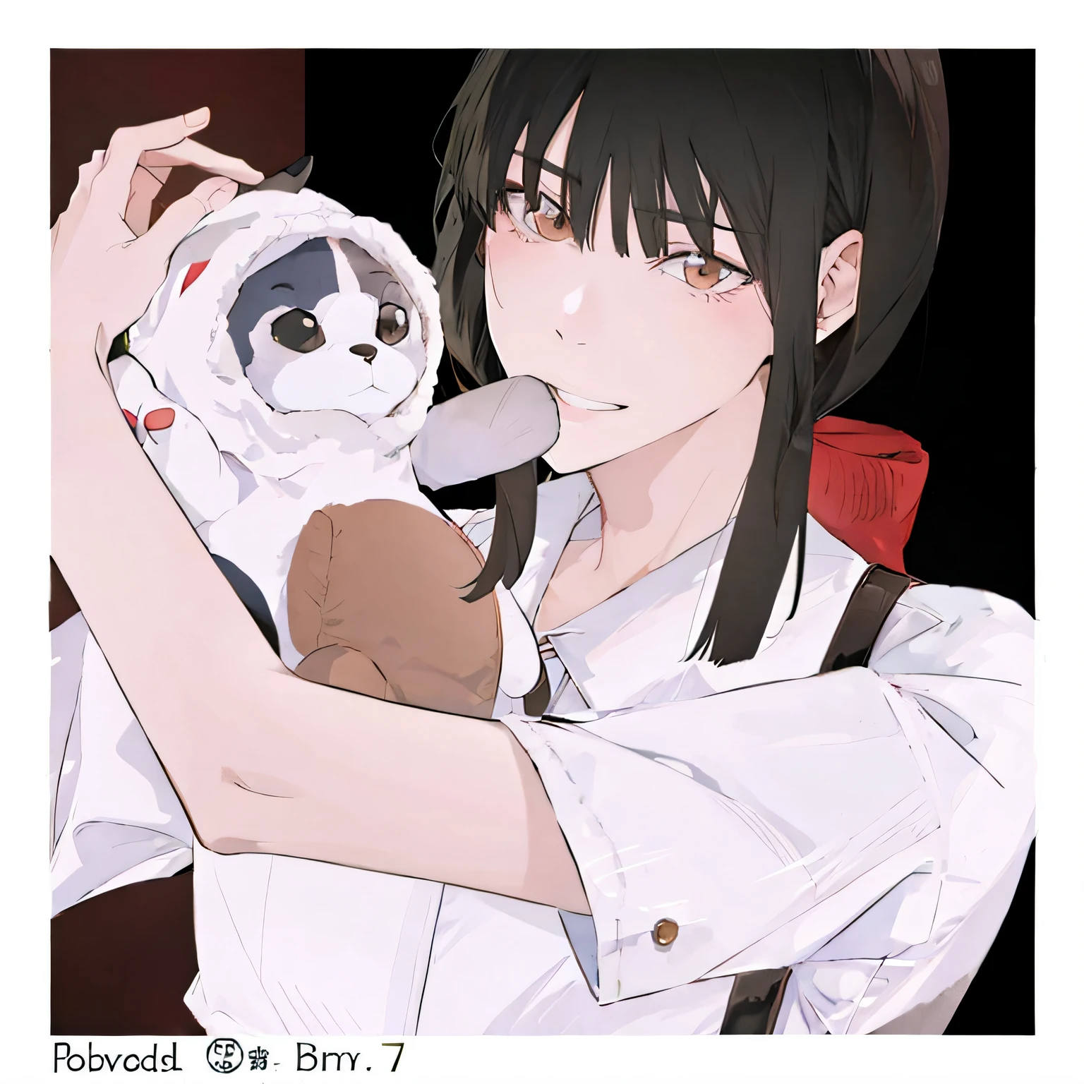 Anime man holding a stuffed animal in his arms, Albedo from Overlord, author:Hosomura Kane, inspired by Rumiko Takahashi, top rated on pixiv, albedo, rumiko, at pixiv, pixiv 3dcg, pixiv contest winner