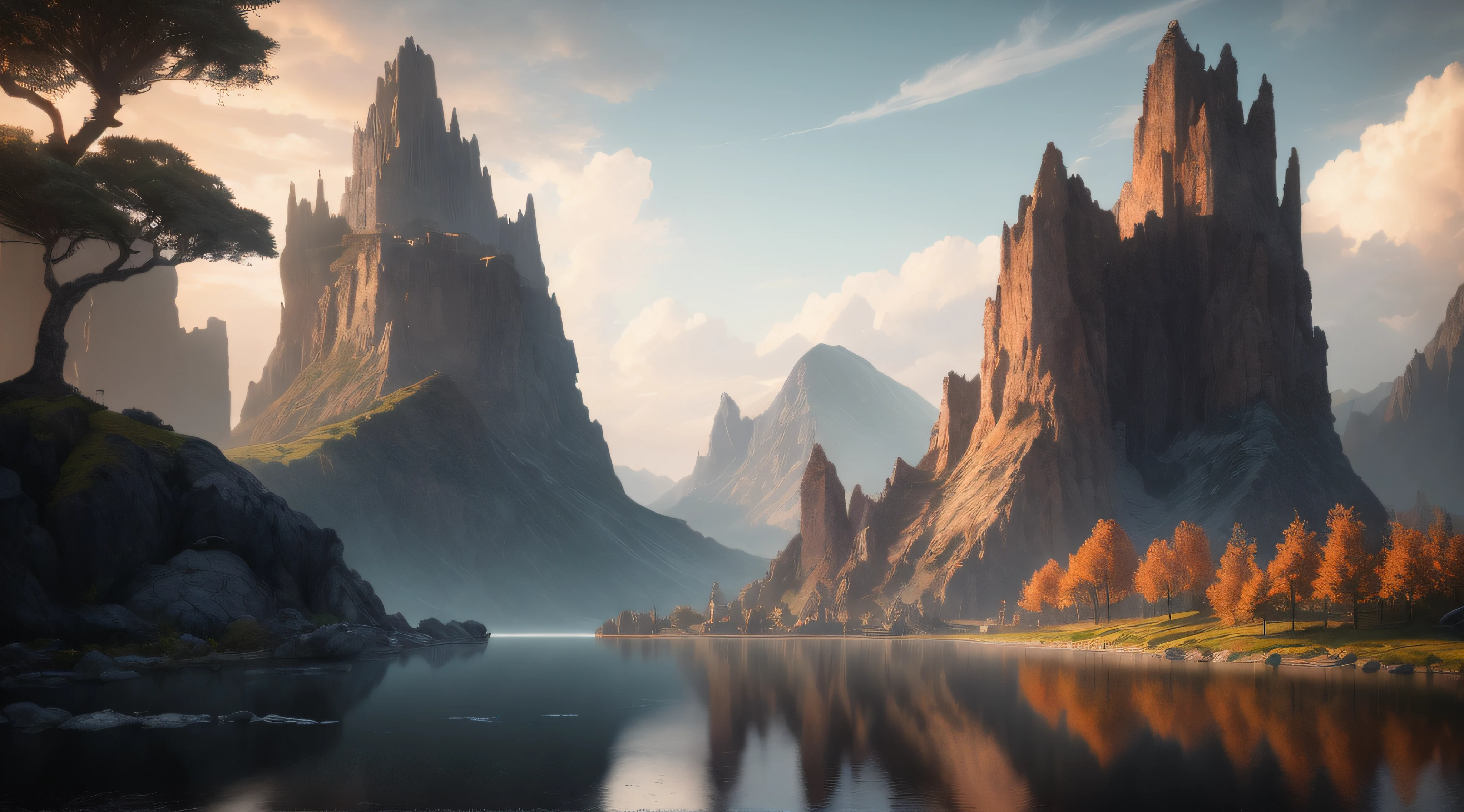 Masterpiece, best quality, high quality, extremely detailed CG unity 8k wallpaper, landscape, outdoor, sky, cloud, sky, no humans, mountain, landscape, water, tree, blue sky, waterfall, cliff, nature, lake, river , cloudy skies, award winning photography, bokeh, depth of field, HDR, bloom, chromatic aberration, photorealism, very detailed, trending on artstation, trending on CGsociety, intricate, high detail, dramatic, midjourney art
