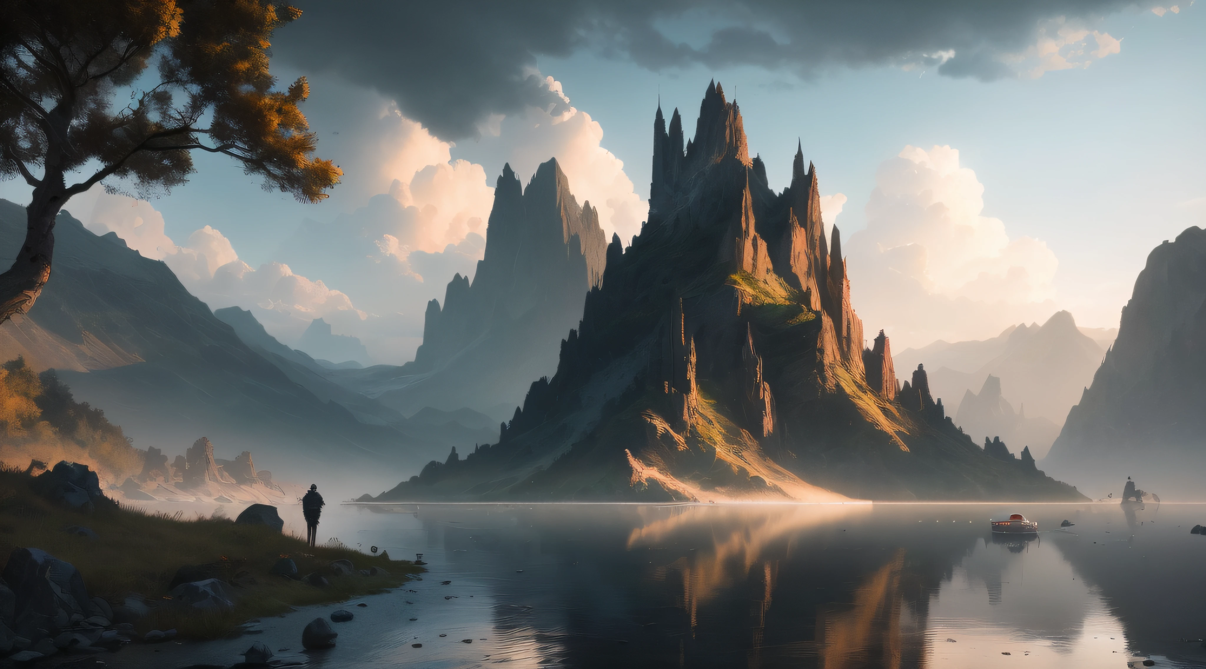 Masterpiece, best quality, high quality, extremely detailed CG unity 8k wallpaper, landscape, outdoor, sky, cloud, sky, no humans, mountain, landscape, water, tree, blue sky, waterfall, cliff, nature, lake, river , cloudy skies, award winning photography, bokeh, depth of field, HDR, bloom, chromatic aberration, photorealism, very detailed, trending on artstation, trending on CGsociety, intricate, high detail, dramatic, midjourney art