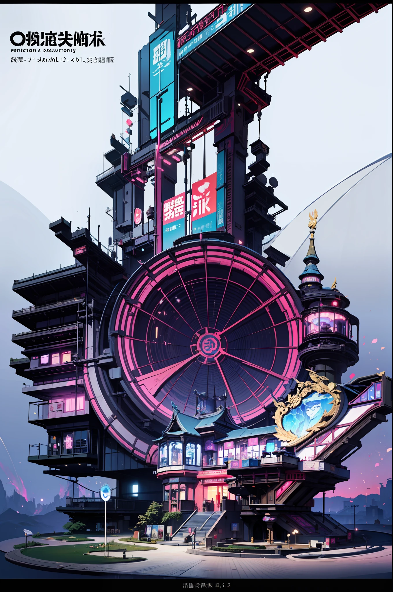 Game Academy，Ethno-style architecture，Ancient Chinese，Structurally sound、high-definition details，Science fiction，neon lit，The cyberpunk，Hologram aura、Exaggerated particle effects，perfect works，White background，（杰作，premier quality，best qualitiy，officlal art，Beauty and aesthetics：1.2），（8K，best qualitiy，杰作：1.2）