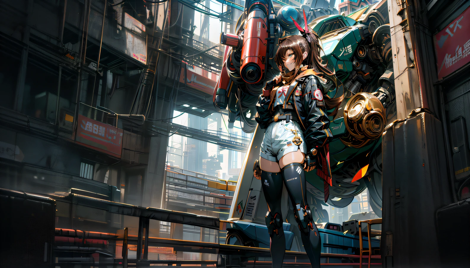 anime - style image of a woman with dark brown hair in a futuristic city, dark color hair, dark brown hair, cyberpunk anime girl mech, girl in mecha cyber armor, digital cyberpunk anime art, mechanized valkyrie girl, female mecha, anime cyberpunk art, cyberpunk anime art, female cyberpunk anime girl, cyberpunk anime girl, fashionable cyberpunk mechanoid, digital cyberpunk - anime art, anime concept hdr anime macmanus