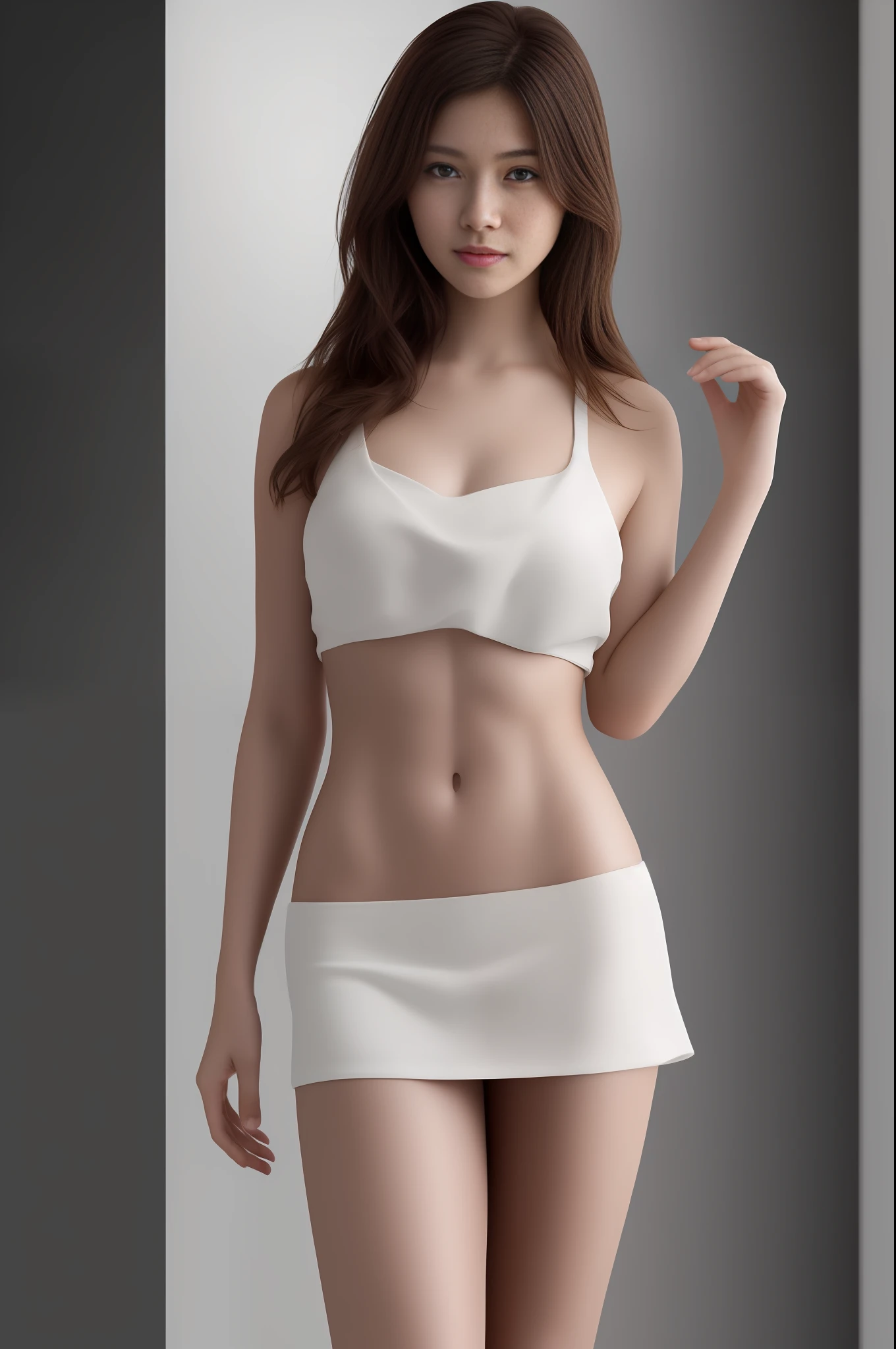 s whole body、Girl Standing On White Sand Beach、(Photoreal:1.4)、(Hyperrealistic:1.4)、(Realistic:1.3)、(Smooth lighting:1.05)、(Improved cinematic lighting quality:0.9)、32k images、1girls、20 years girl、Realistic lighting、back lighting、Facial Lights、Ray tracing、(bright lights:1.2)、(Quality improvement:1.4)、(Realistic textured skin of the highest quality:1.4)、detailed faces、Fine quality eye、(Increase the beauty of skin texture:1.1)、Detailed body、Detailed abs、Detailed fingers、Detailed umbilical、White mini skirt、bare leg、Cute Japan person、A sexy、