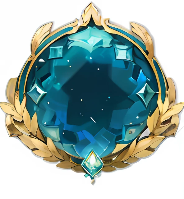 Blue and gold badge,There is a star in the middle, ability image, kda, emblem of wisdom, iridescence water elemental, arcane art style, league of legends arcane, game icon stylized, character icon, water elemental, fantasy shield, atlantean, water elemental, frost gem, medal, arcane league of legends, pictogram