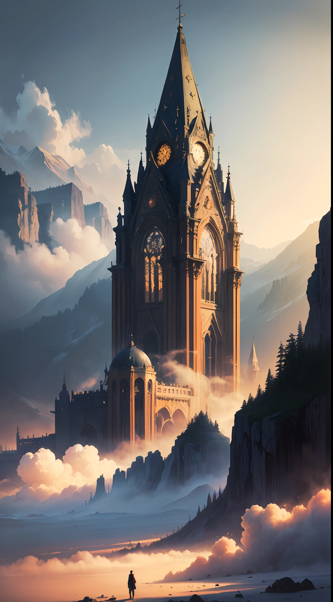 ((masterspiece))、(((beste Quality))、backgrounds、God comes、A beautiful、The god、Golden view、Foggy、Haze、mystical、Fantasia、Fantastic
