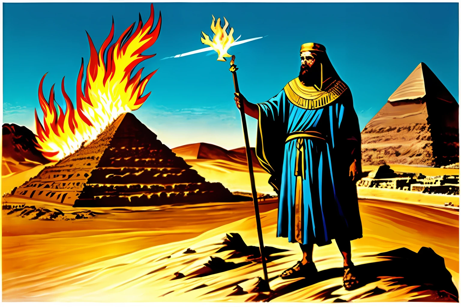 Moses coming out of Egypt with Israel from Egypt and a pillar of fire guiding them
