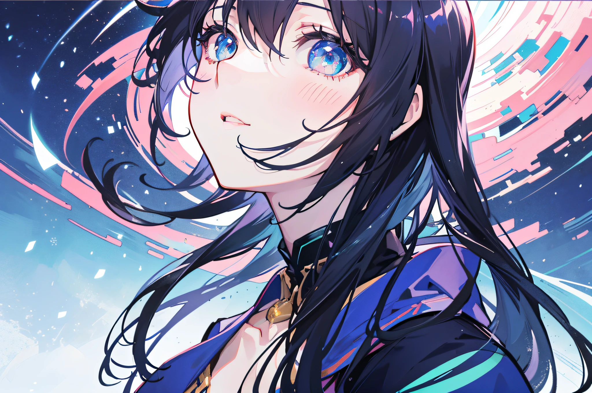 anime girl with long hair and blue eyes looking at the sky, Makoto Shinkai. a digital rendering, profile of anime girl, makoto shinkai art style, Makoto Shinkai and Artgerm, anime poster film still portrait, anime girl portrait profile, Makoto Shinkai!!, high detailed official artwork, ( ( Makoto Shinkai ) )