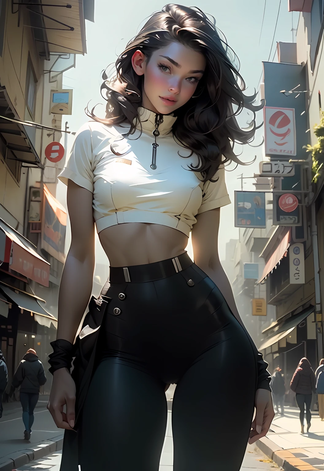 ((Realistic lighting, Best Quality, 8K, Masterpiece: 1.3)), Clear focus: 1.2, 1girl, Perfect Body Beauty: 1.4, Slim Abs: 1.1, ((Dark brown hair)), (White erotic tights: 1.4), (Outdoor, Night: 1.1), City streets, Ultra fine face, Fine eyes, Double eyelids, Breast protrusions, Camel toes, Pussy strangulation