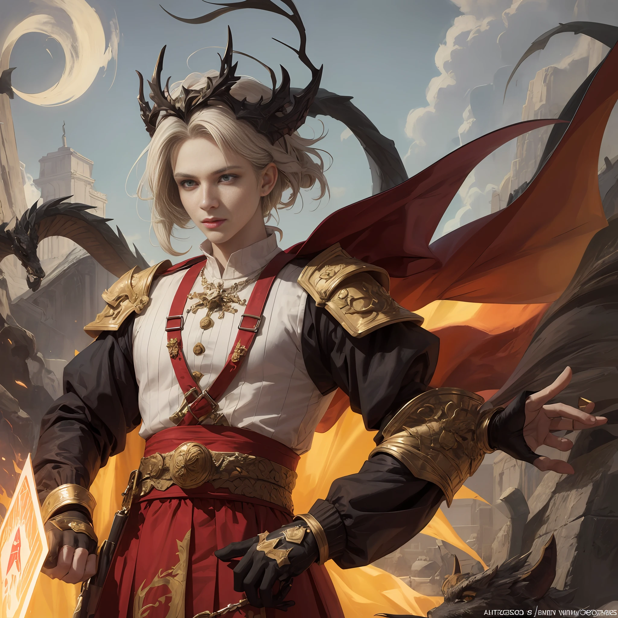 Create a funny image of the "Heather", lord high artificer” ( if possible use the card sleeves mark "Dragon Shield" as an example) but also artistic without much detail --auto