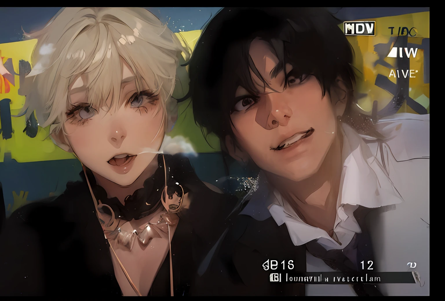 there are two people that are posing for a picture together, anime style mixed with fujifilm, hidari and vlop, 4K], 4 k'' ], 2 b, 2b, kaworu nagisa, 35mm —W 1920 —H 1080, Cosplayer, sasoura, cosplay, hot topic anime convention, live2d, h. casting long shadows across the. D