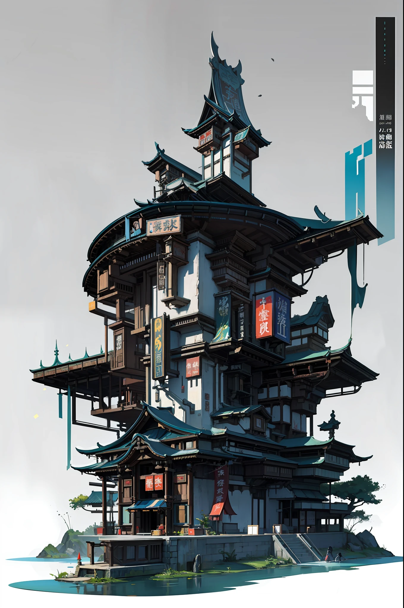 Game Academy,Ethno-style architecture,Ancient Chinese,Xianxia,(Future science fiction,neon lit,The cyberpunk,Hologram aura、Particle effects),Structurally sound、high-definition details,perfect works,White background,(杰作,premier quality,best qualitiy,officlal art,Beauty and aesthetics:1.2),(8K,best qualitiy,杰作:1.2)