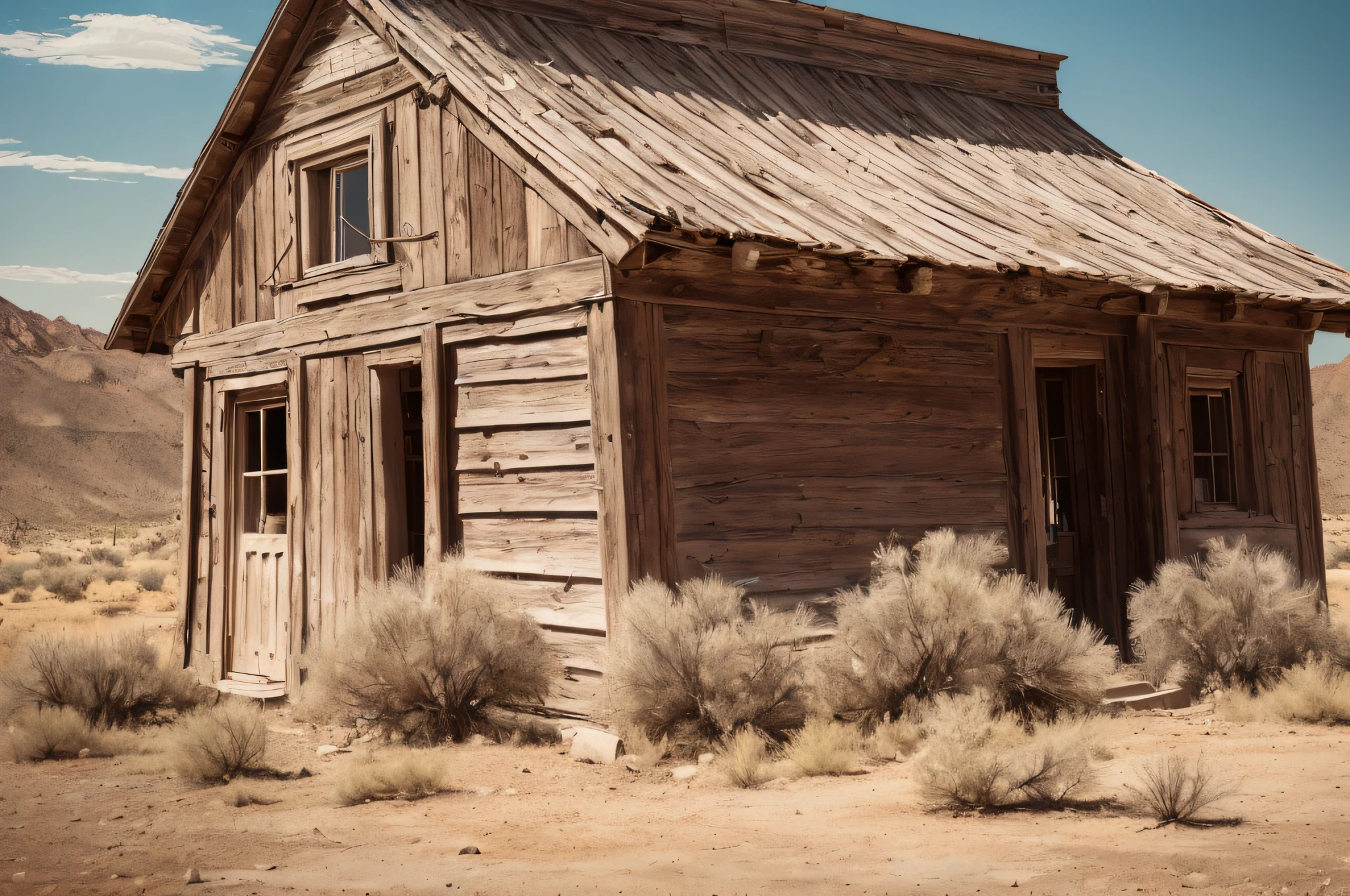 ((photo)), ((best quality)), ((masterpiece)), ((detailed)), ((cinematic shot), ((captured from eye level)), building exterior, an authentic, classic western movie style ghost town backdrop, dust storm background, tumble weeds scattered around.