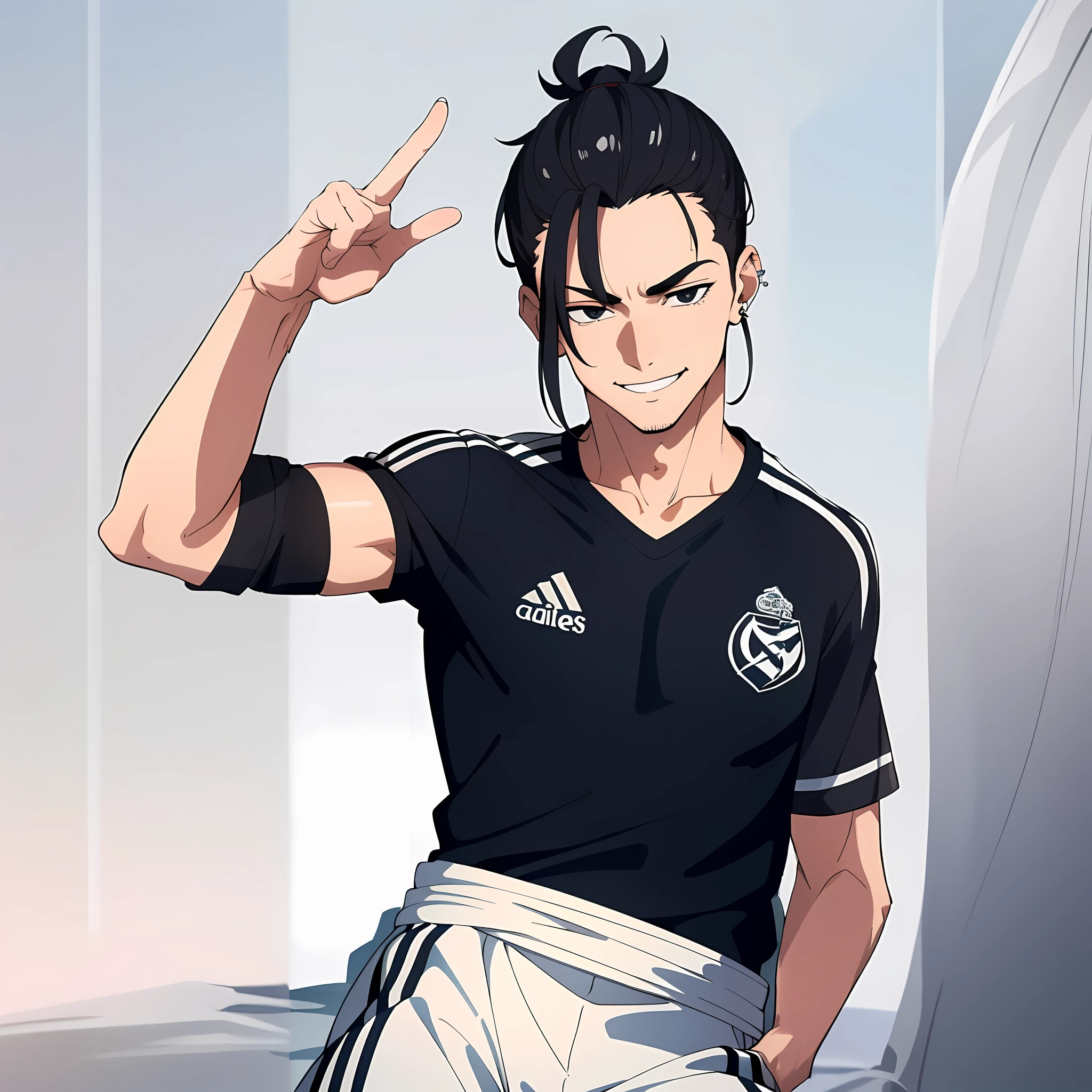 a close up of a person with a black shirt and white shorts, from yowamushi pedal, kentaro miura manga art style, kentaro miura art style, kentaro miura manga style, manga style of kentaro miura, handsome anime pose, style of kentaro miura!!!!, official art, kentaro miura style