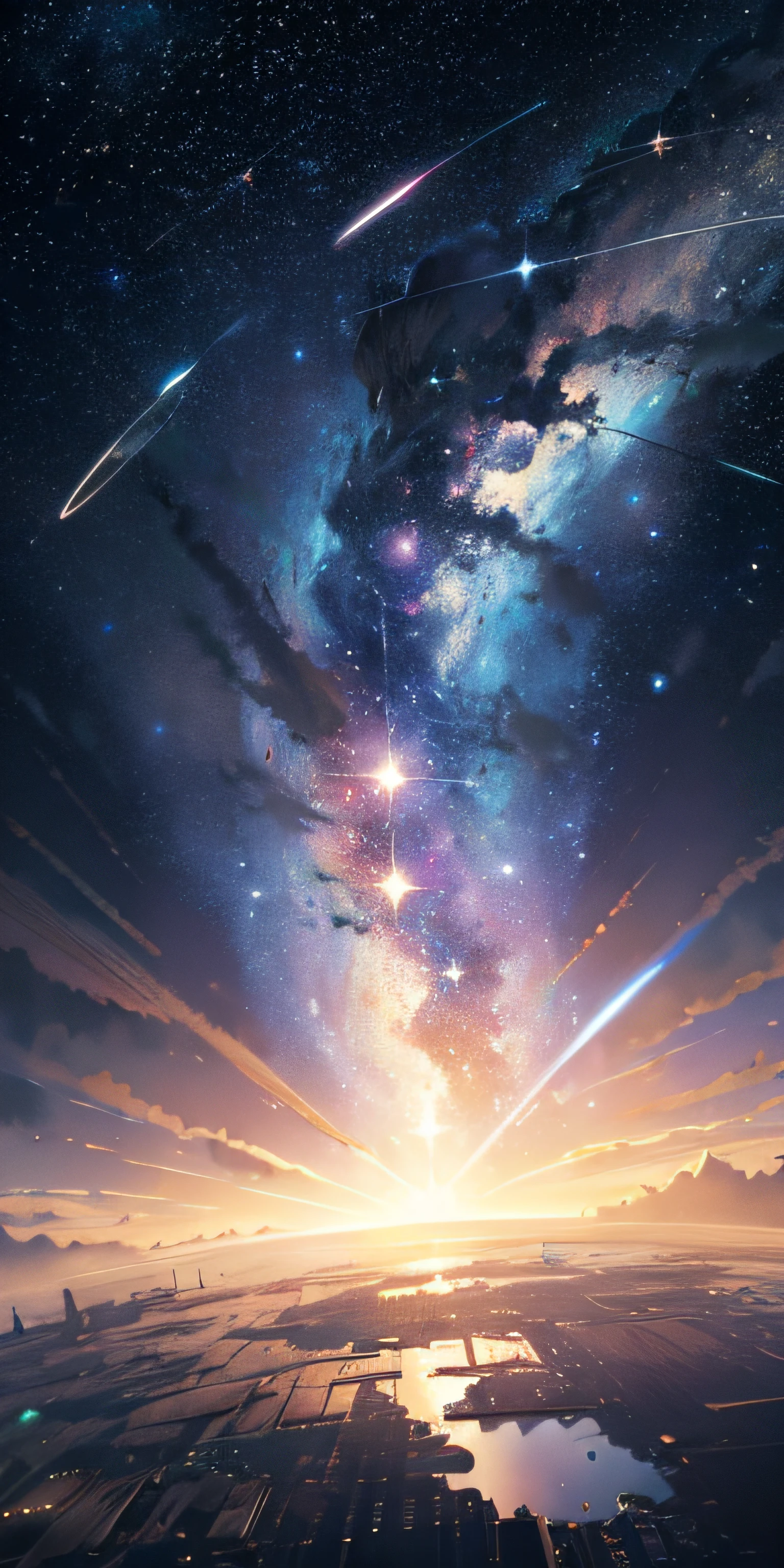 ridiculous resolution, high resolution, (masterpiece:1.4), super detailed, stars, seen from above, space, floating, --v 6