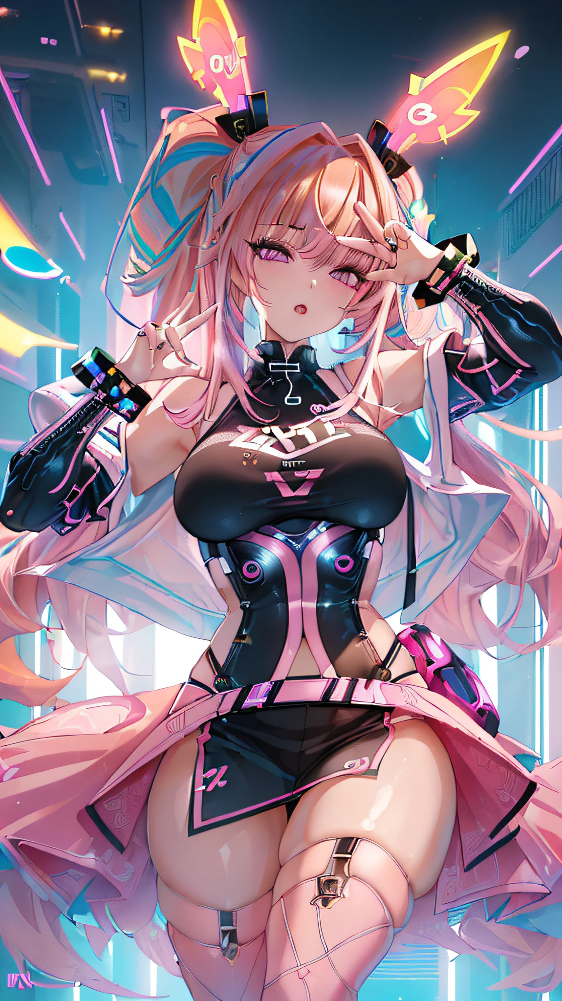 (masterpiece, best quality), 1lady, solo, masterpiece, artstation, dynamic, charming, magical, unreal engine, fantastically beautiful, illustration, dramatic lighting, rave background, neon glow, maximalist