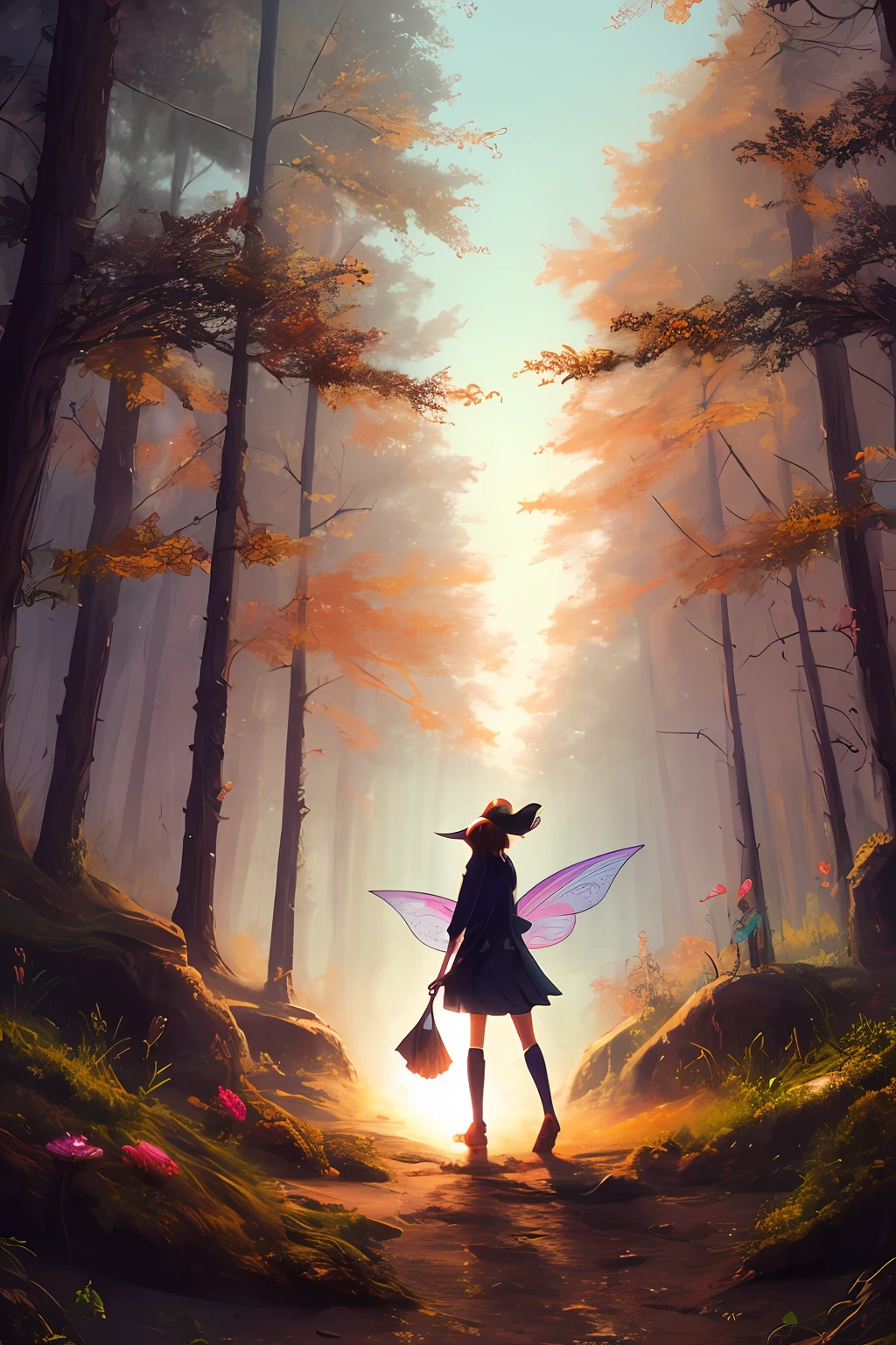 best possible quality，hight quality，extremely detailed CG Unity 8k wallpapers，Enchanting dream scene of a dream forest，towering trees，Glowing mushrooms and hidden fairy canyons，Creates a mysterious and captivating feeling，artstation，digital illustrations，complicated，trends，color pastel，Painted in oil，award winning photography，bokeh，deep of field，HDR，blooms，chromaticaberration，真实感，very detailled，Artstation trends，CGSociety trends，complicated，hight detail，Dramatic，Midjourney Art