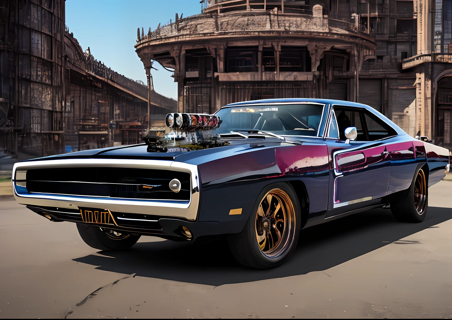 (masterpiece, best quality:1.2), ultra-detailed, Edob70Charger, (realistic:1.5), Best quality, masterpiece, ultra high res, (photorealistic:1.4), absurdres, (a best long shot photo of a mechanical car), (koh_amberheard:0.8) ,fantasy scifi creature, hyper realistic, steampunk, intricate design, insanely detailed, fine details, SteamPunkAI,