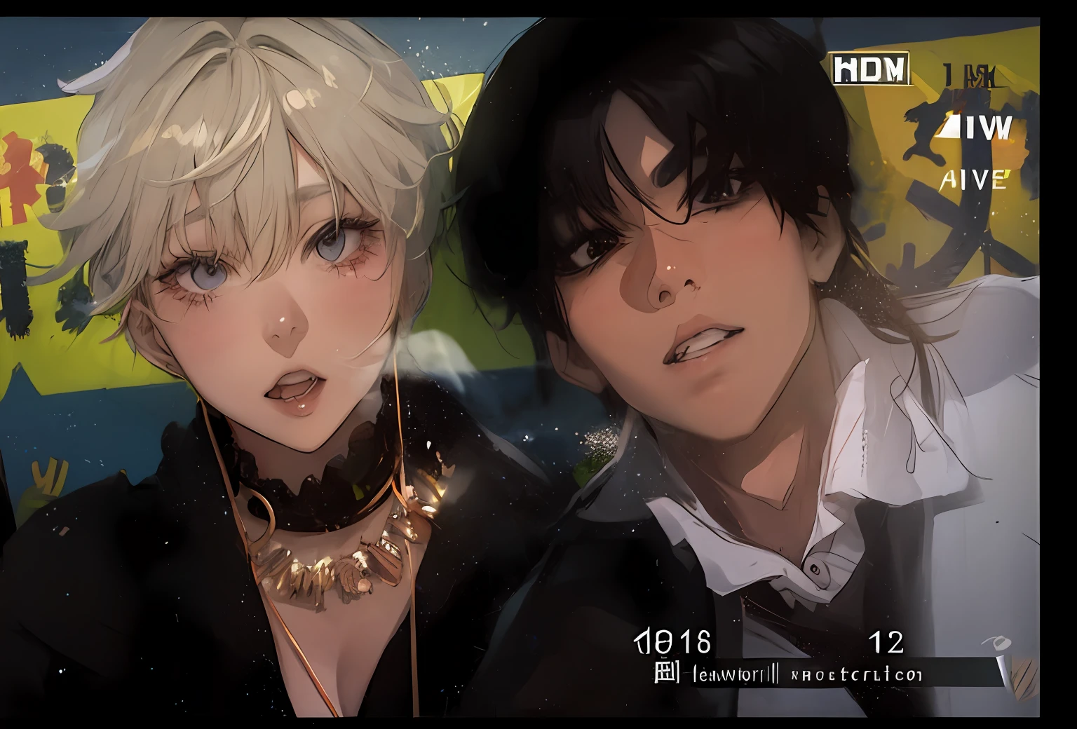 there are two people that are posing for a picture together, anime style mixed with fujifilm, hidari and vlop, 4K], 4 k'' ], 2 b, 2b, kaworu nagisa, 35mm —W 1920 —H 1080, Cosplayer, sasoura, cosplay, hot topic anime convention, live2d, h. casting long shadows across the. D