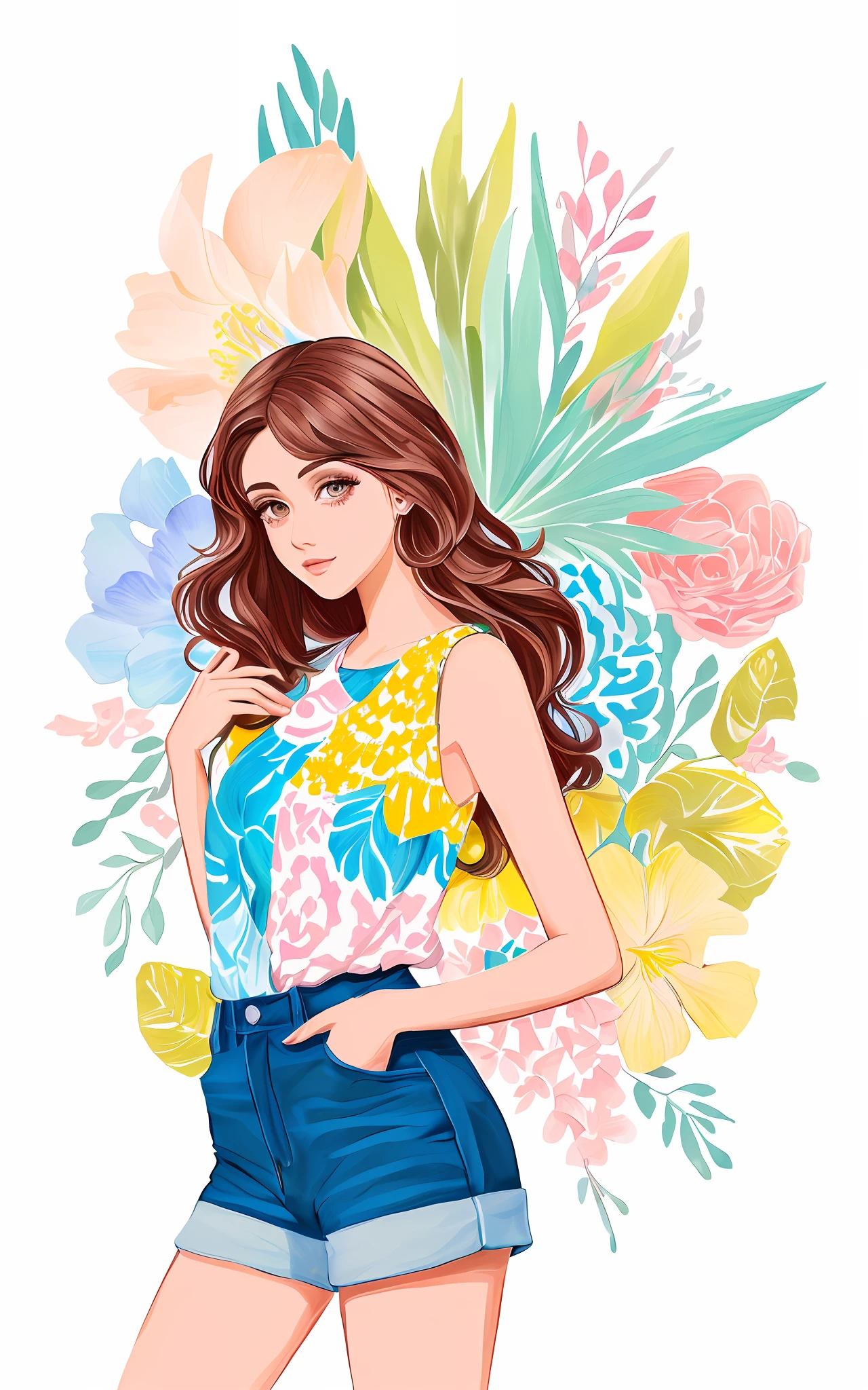 um desenho de uma mulher em um top rosa e shorts com estampa de leopardo, estilo de arte bonito, arte digital bonito, Cartoon style illustration, arte fofa, in style of digital illustration, arte digital. @mariomaniacdude, Estilo de desenho bonito, estilo de desenho, arte inspiradora, desenhado com photoshop, vida como, decora inspired illustrations, desenho animado bonito, sugary sweet