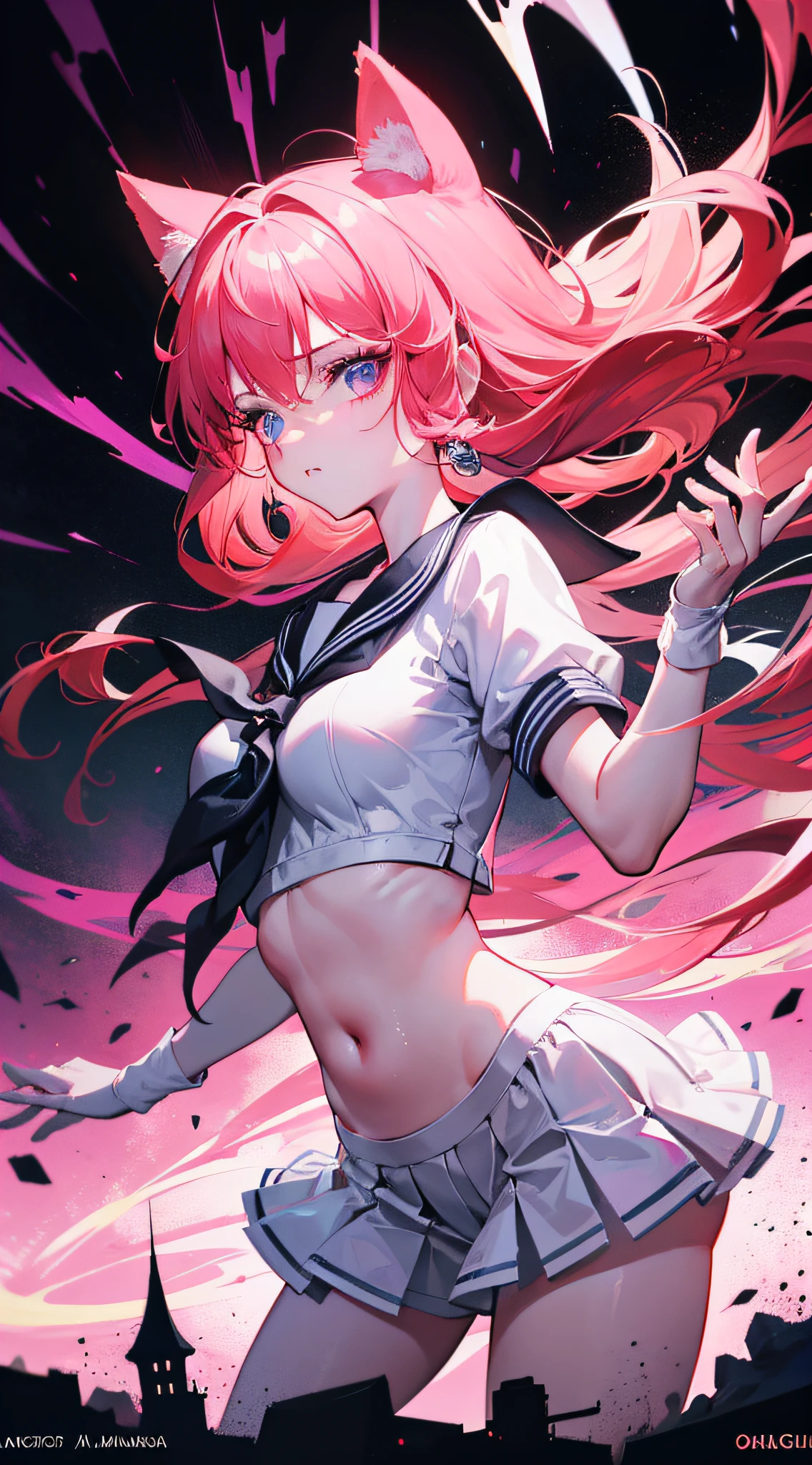 Sailor pinky, (obra maestra, mejor calidad), 1lady, solo, obra maestra, artstation, dynamic, encantador, magica, motor irreal, fantastically beautiful, llustration, dramatic lighting, fondo rave, neon glow, maximalista