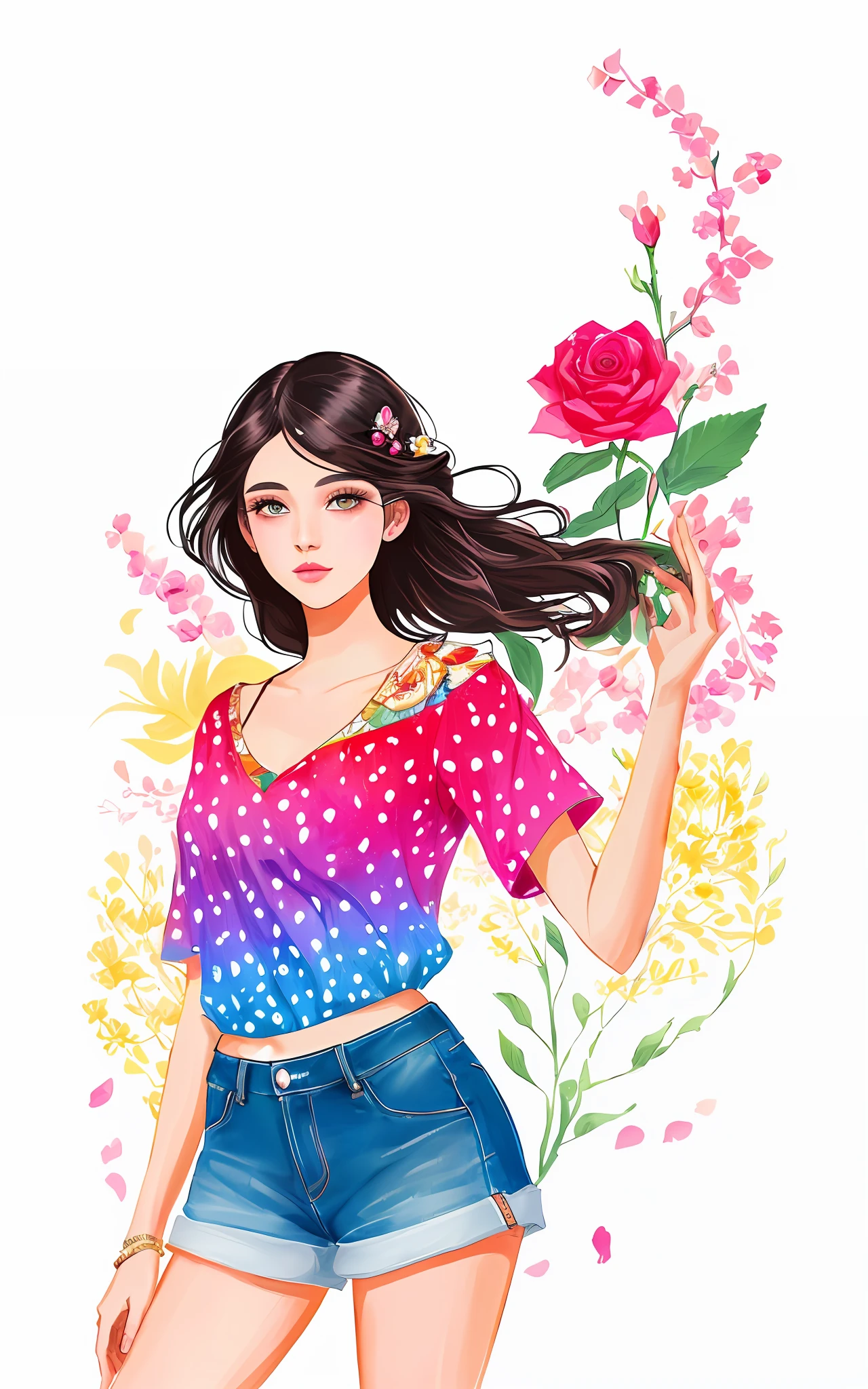 um desenho de uma mulher em um top rosa e shorts com estampa de leopardo, estilo de arte bonito, arte digital bonito, Cartoon style illustration, arte fofa, in style of digital illustration, arte digital. @mariomaniacdude, Estilo de desenho bonito, estilo de desenho, arte inspiradora, desenhado com photoshop, vida como, decora inspired illustrations, desenho animado bonito, sugary sweet