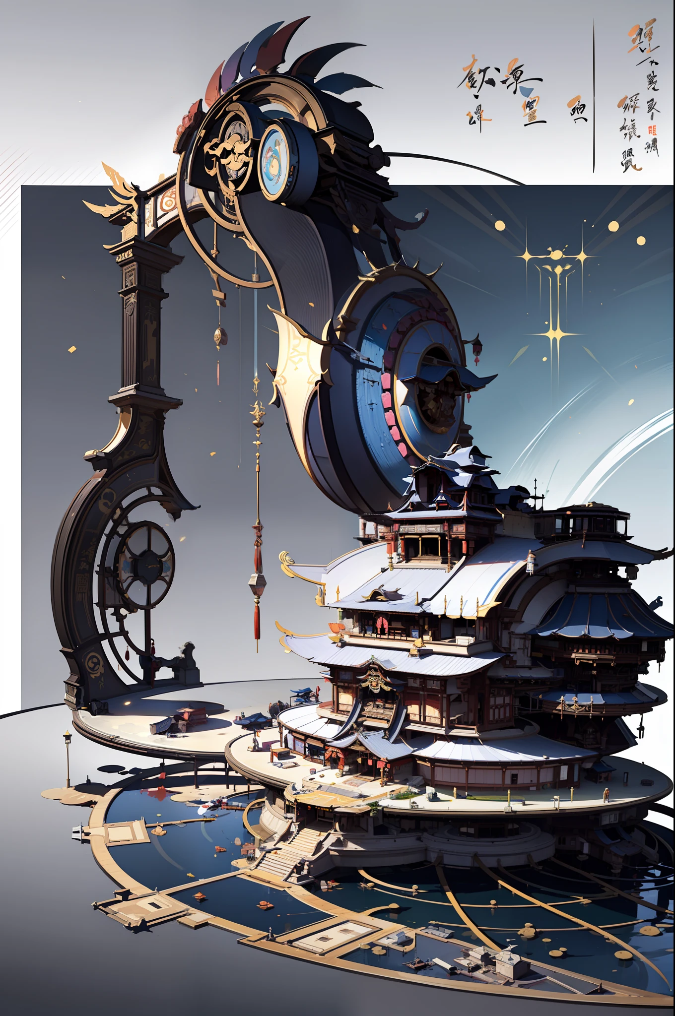 (Future science fiction,neon lit,The cyberpunk,Hologram aura、Particle effects),Game Academy,Ethno-style architecture,Ancient Chinese,Xianxia,Structurally sound、high-definition details,perfect works,White background,(杰作,premier quality,best qualitiy,officlal art,Beauty and aesthetics:1.2),(8K,best qualitiy,杰作:1.2)