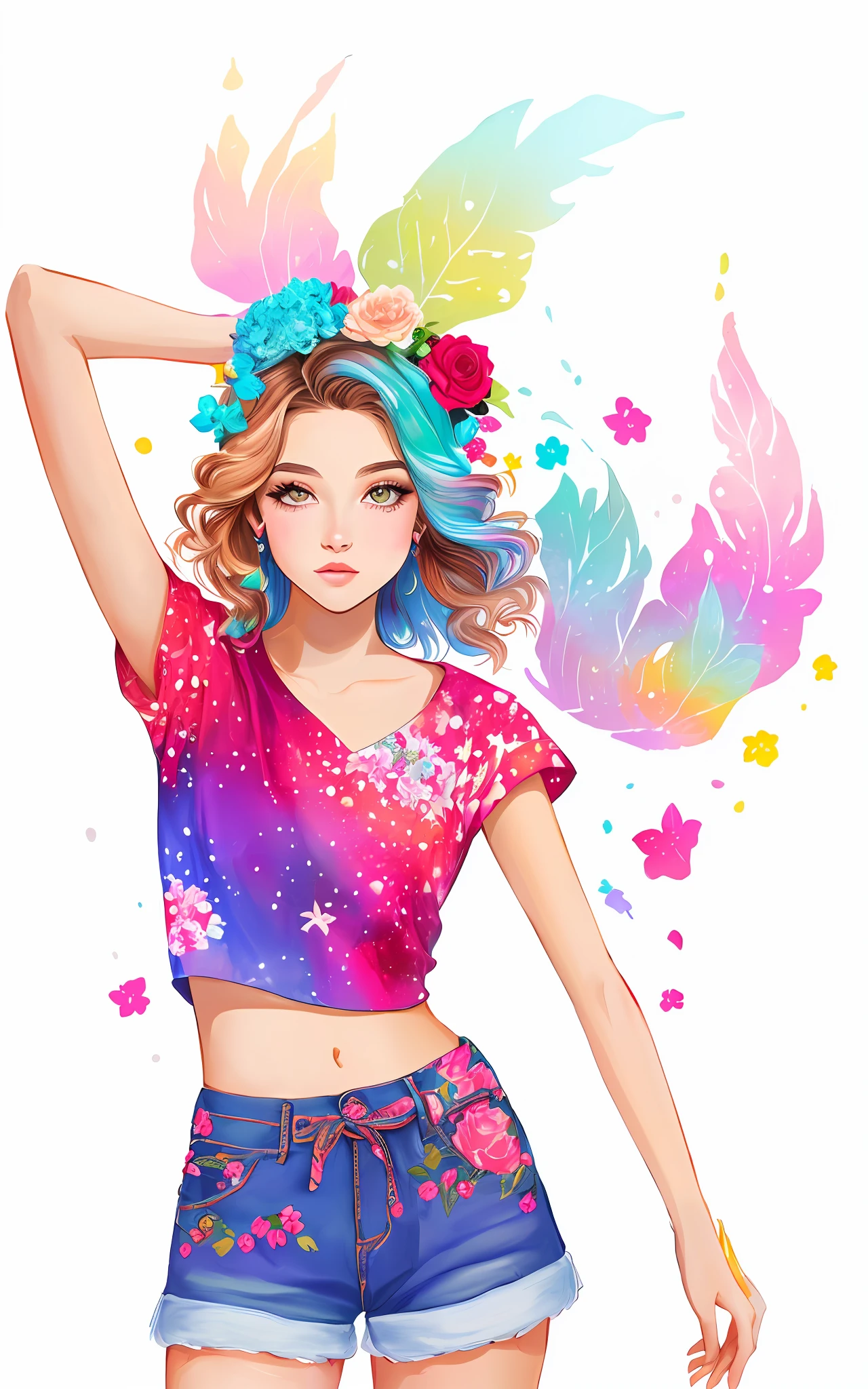 um desenho de uma mulher em um top rosa e shorts com estampa de leopardo, estilo de arte bonito, arte digital bonito, Cartoon style illustration, arte fofa, in style of digital illustration, arte digital. @mariomaniacdude, Estilo de desenho bonito, estilo de desenho, arte inspiradora, desenhado com photoshop, vida como, decora inspired illustrations, desenho animado bonito, sugary sweet