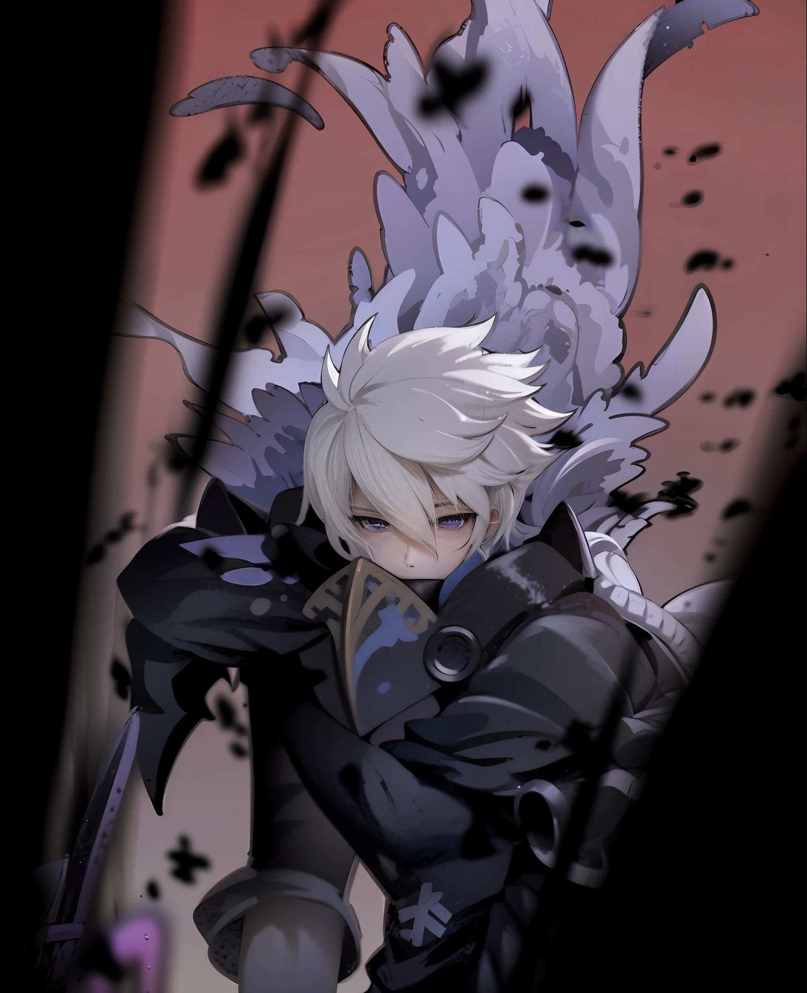 anime character with white hair and black outfit holding a sword, nagito komaeda, hajime yatate, from arknights, killua zoldyck portrait, nier autoamata, prussia, killua zoldyck, detailed key anime art, Neil 2 B, killua zoldyck black hair, fate grand order