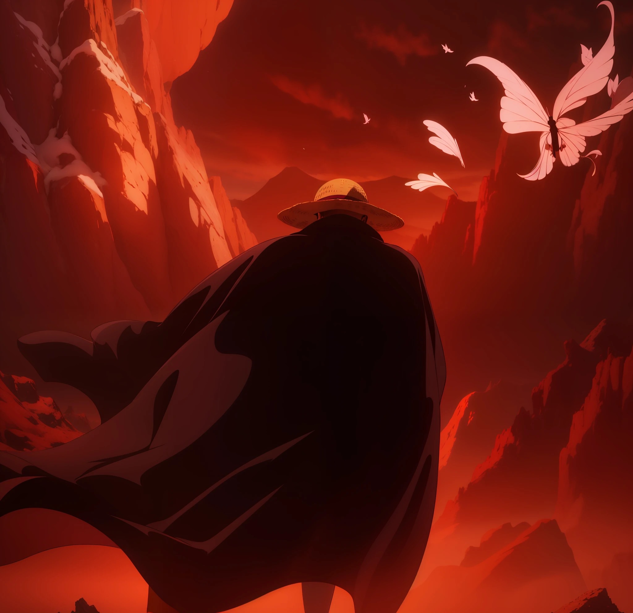 I am the man with the straw hat and black robe fluttering and the mountains to the right and left