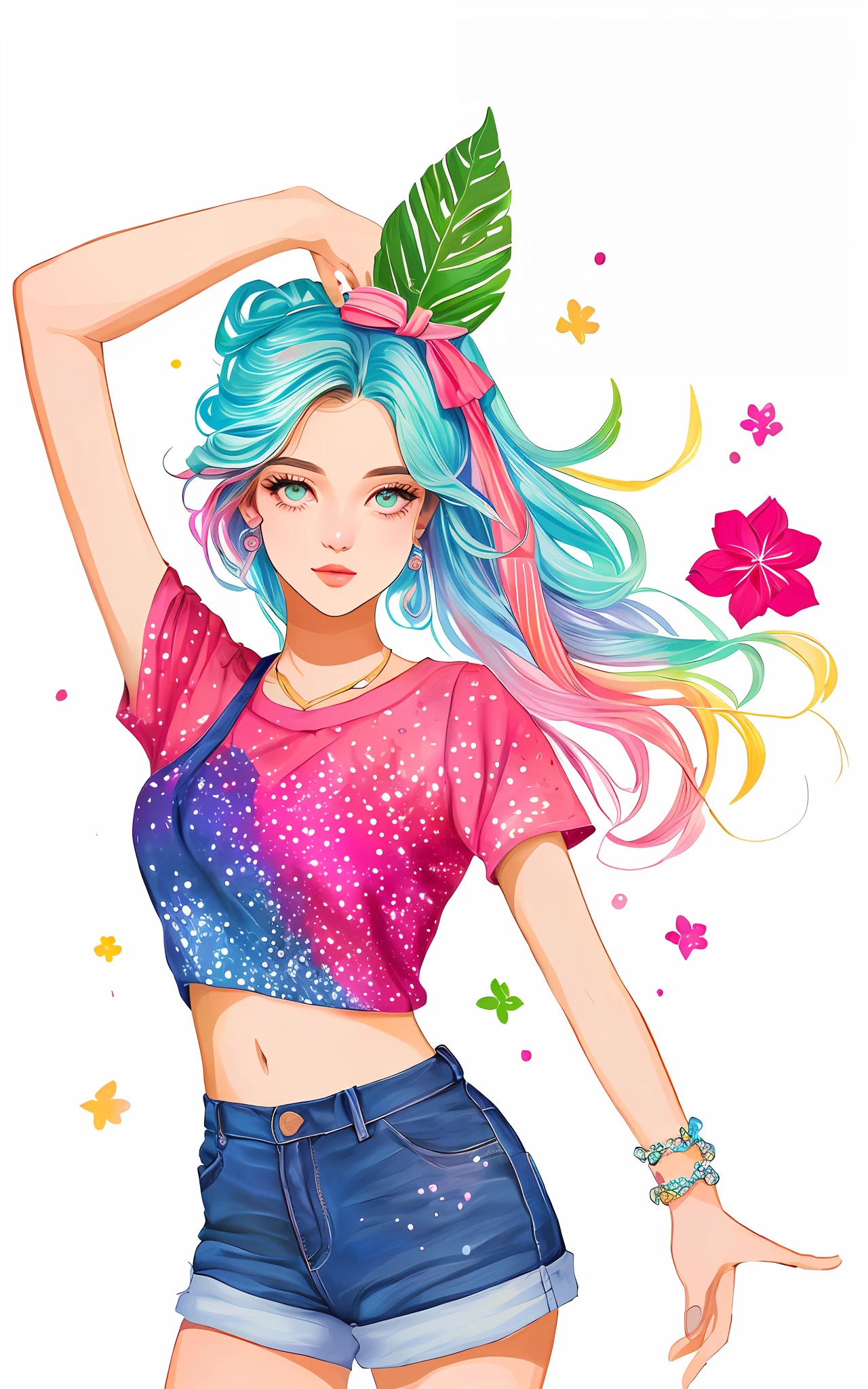 um desenho de uma mulher em um top rosa e shorts com estampa de leopardo, estilo de arte bonito, arte digital bonito, Cartoon style illustration, arte fofa, in style of digital illustration, arte digital. @mariomaniacdude, Estilo de desenho bonito, estilo de desenho, arte inspiradora, desenhado com photoshop, vida como, decora inspired illustrations, desenho animado bonito, sugary sweet
