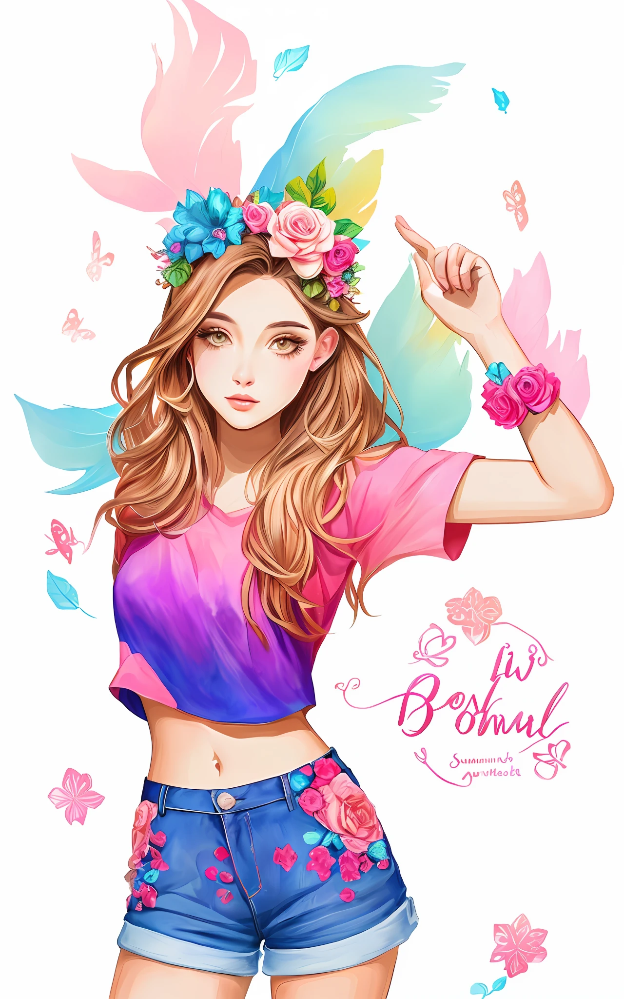 um desenho de uma mulher em um top rosa e shorts com estampa de leopardo, estilo de arte bonito, arte digital bonito, Cartoon style illustration, arte fofa, in style of digital illustration, arte digital. @mariomaniacdude, Estilo de desenho bonito, estilo de desenho, arte inspiradora, desenhado com photoshop, vida como, decora inspired illustrations, desenho animado bonito, sugary sweet