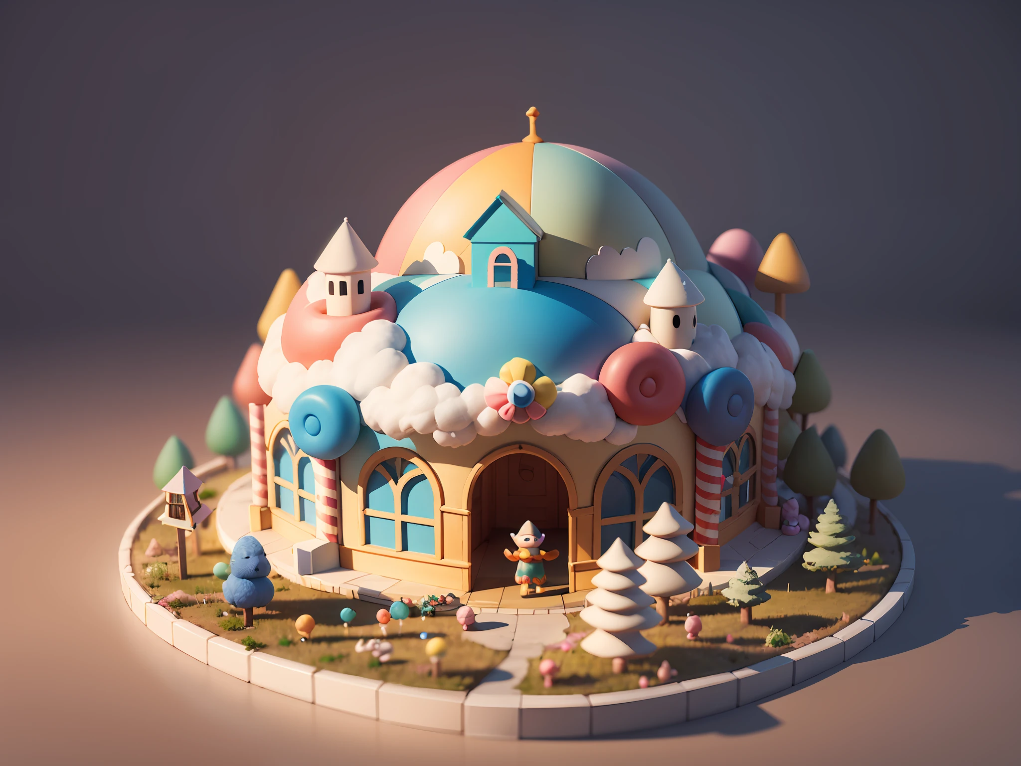 (cute world of candy, full size 3d candyland), highly detailed, super cute, superb lighting, volumetrics, by Jon Klassen, Ghibli Studio style, Tilt - shift, 80mm lens, unreal engine, Large aperture, 3d, blender, masterpiece, super detail, best quality, --v6