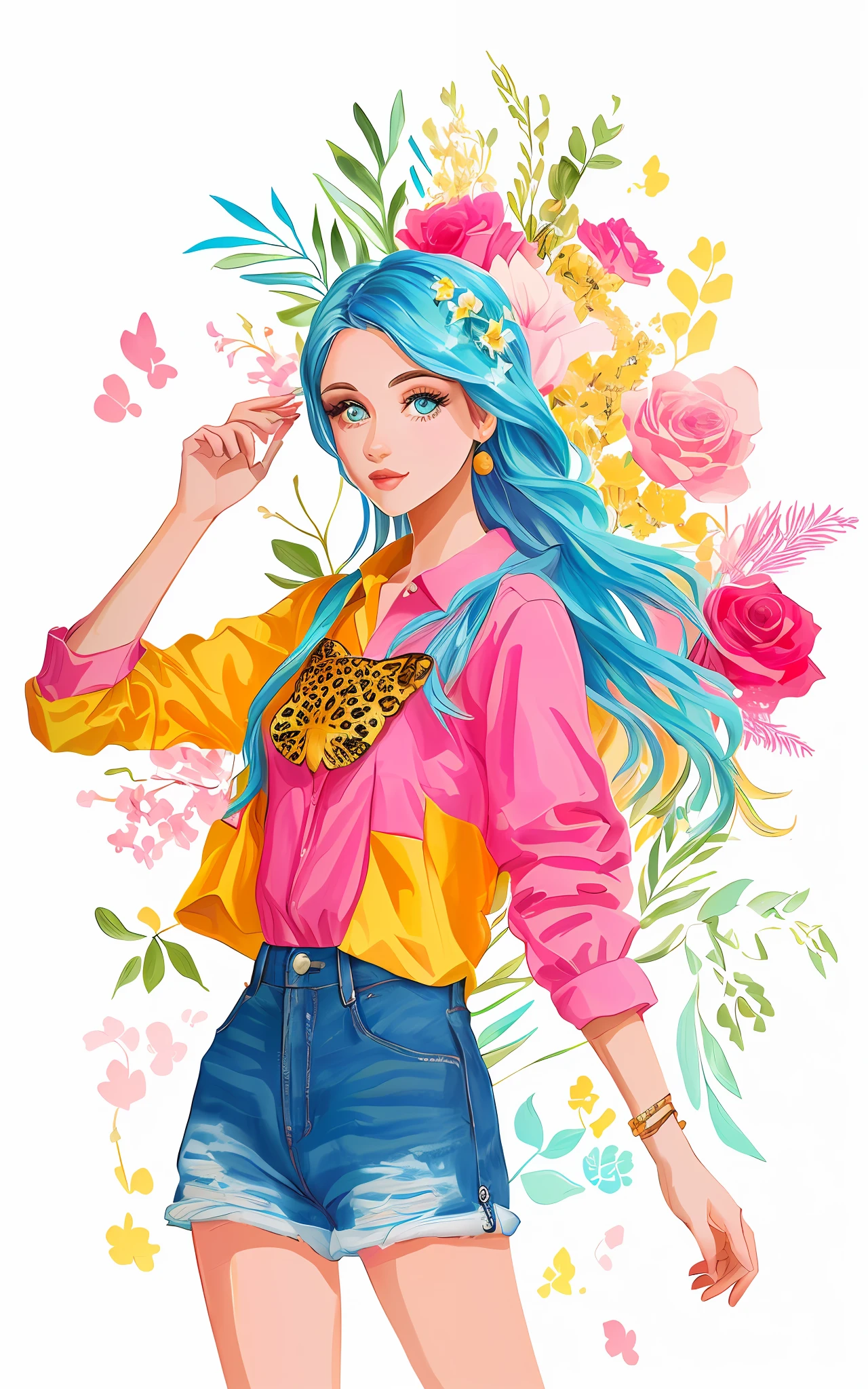 um desenho de uma mulher em um top rosa e shorts com estampa de leopardo, estilo de arte bonito, arte digital bonito, Cartoon style illustration, arte fofa, in style of digital illustration, arte digital. @mariomaniacdude, Estilo de desenho bonito, estilo de desenho, arte inspiradora, desenhado com photoshop, vida como, decora inspired illustrations, desenho animado bonito, sugary sweet