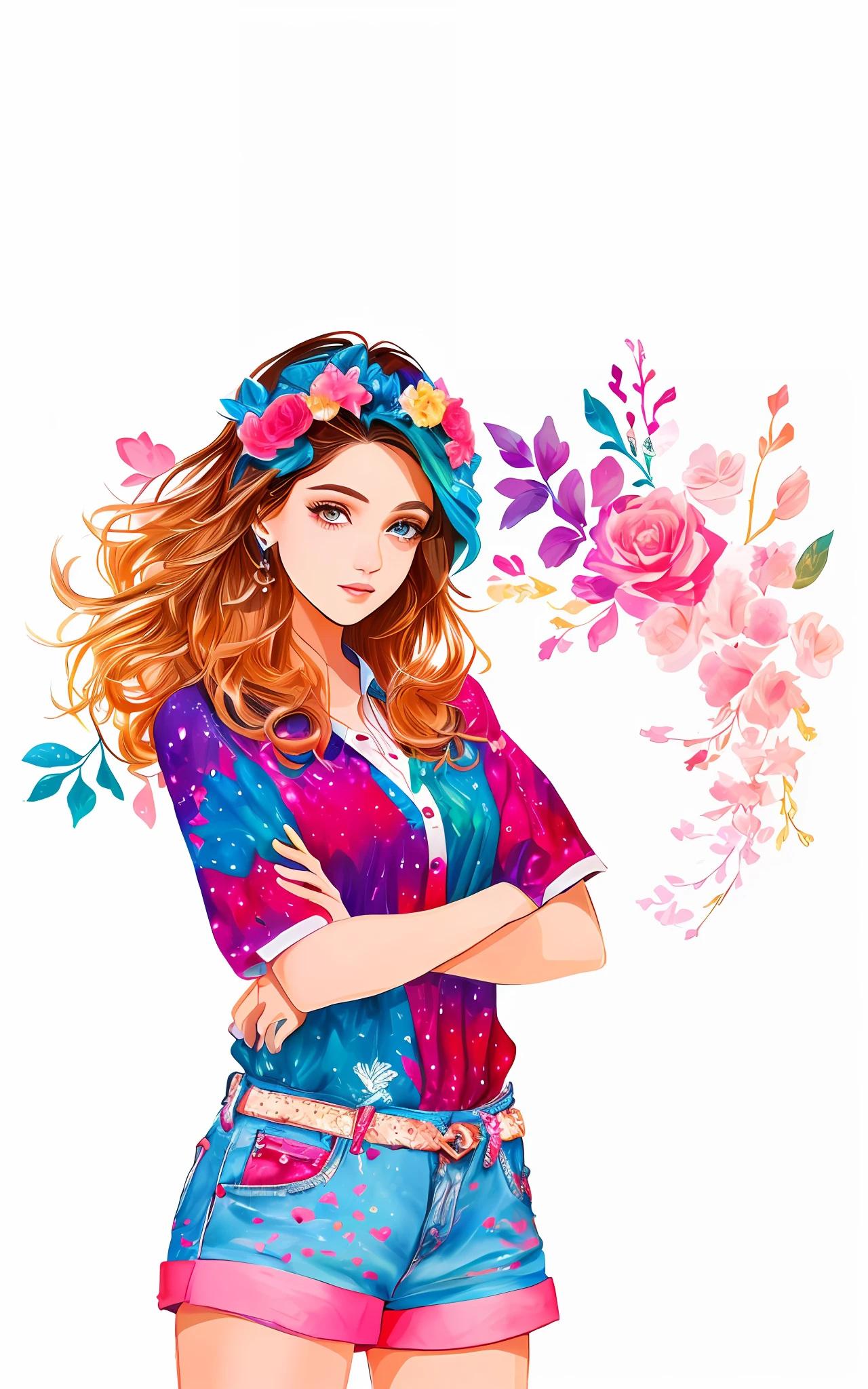 um desenho de uma mulher em um top rosa e shorts com estampa de leopardo, estilo de arte bonito, arte digital bonito, Cartoon style illustration, arte fofa, in style of digital illustration, arte digital. @mariomaniacdude, Estilo de desenho bonito, estilo de desenho, arte inspiradora, desenhado com photoshop, vida como, decora inspired illustrations, desenho animado bonito, sugary sweet