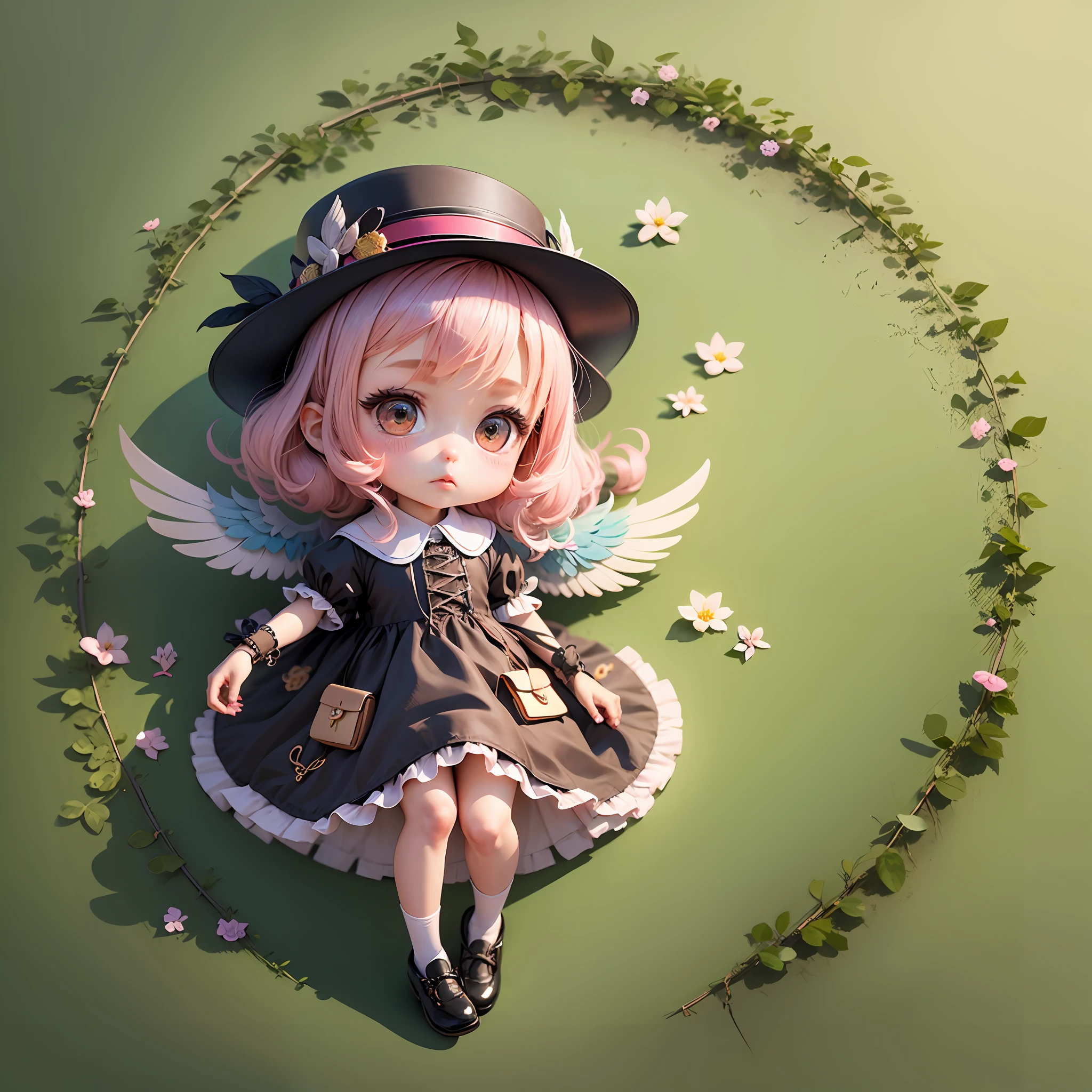 A girl in a colorful hat and a dress with pairs of wings on her back, chibi girl, loli in dress, loli, kawaii chibi, inspired by lyki, chibi art, inspired by Tahara Gu Soda, inspired by Yunduxue, inspired by Wang Lu --auto --s2