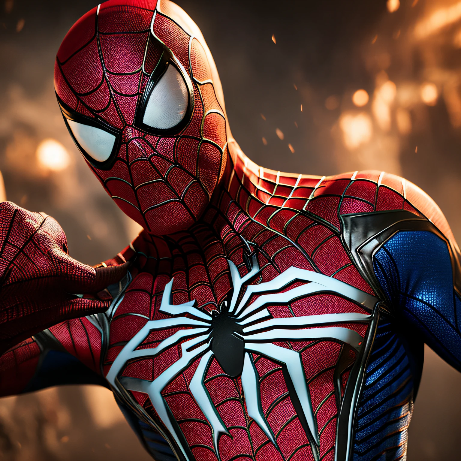 spider man, organic-looking outfit, gooey testura, symbiote, white eyes, fine art, cinematic scene, highly detailed detailed cinematic rendering, ultra photorealistic raytricing, with cinematic lighting --auto