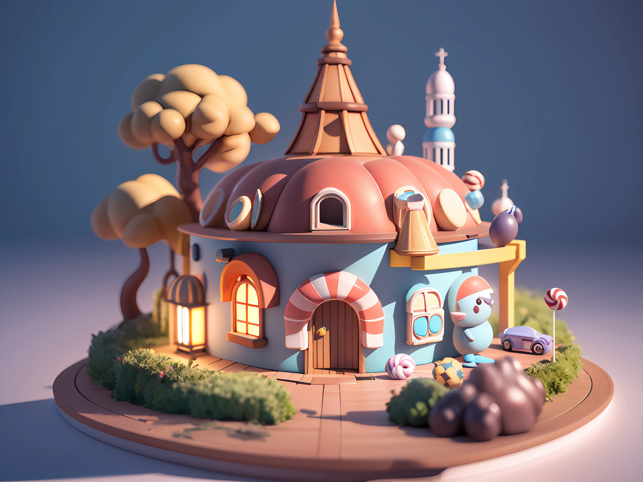 (cute world of candy, full size 3d candyland), highly detailed, super cute, superb lighting, volumetrics, by Jon Klassen, Ghibli Studio style, Tilt - shift, 80mm lens, unreal engine, Large aperture, 3d, blender, masterpiece, super detail, best quality, --v6