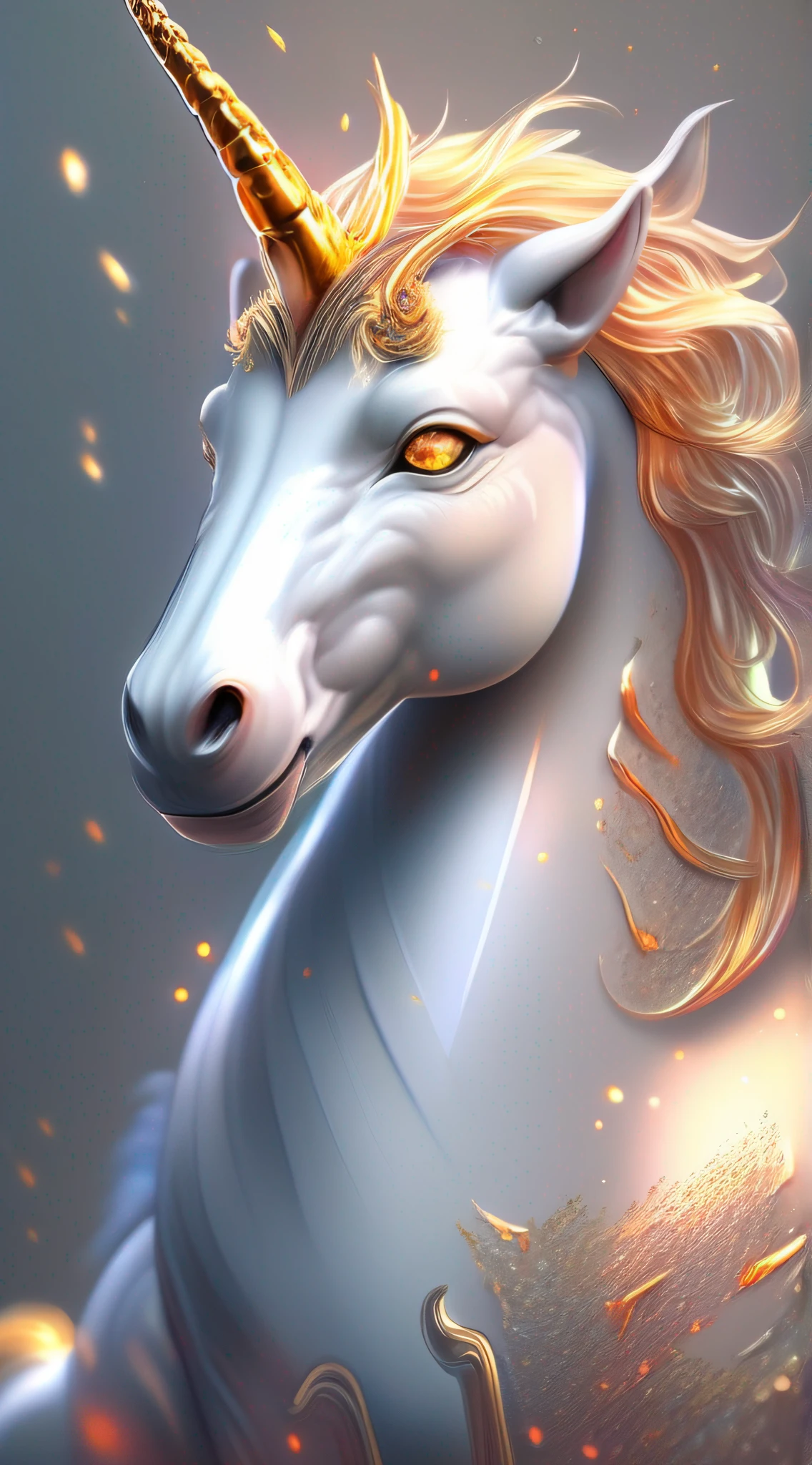 Unicorn，Chinese mythical beasts，glistening shiny，it is crystal clear，Cutes，ren，prette，mighty，The whole body is wrapped in flames，Ultra-fine fur，Golden eyes，intricately-detailed，Flame background，Center，Face sideways，strength，8K，Virtual Engine，octaneratingrendering，Ultra HDR，