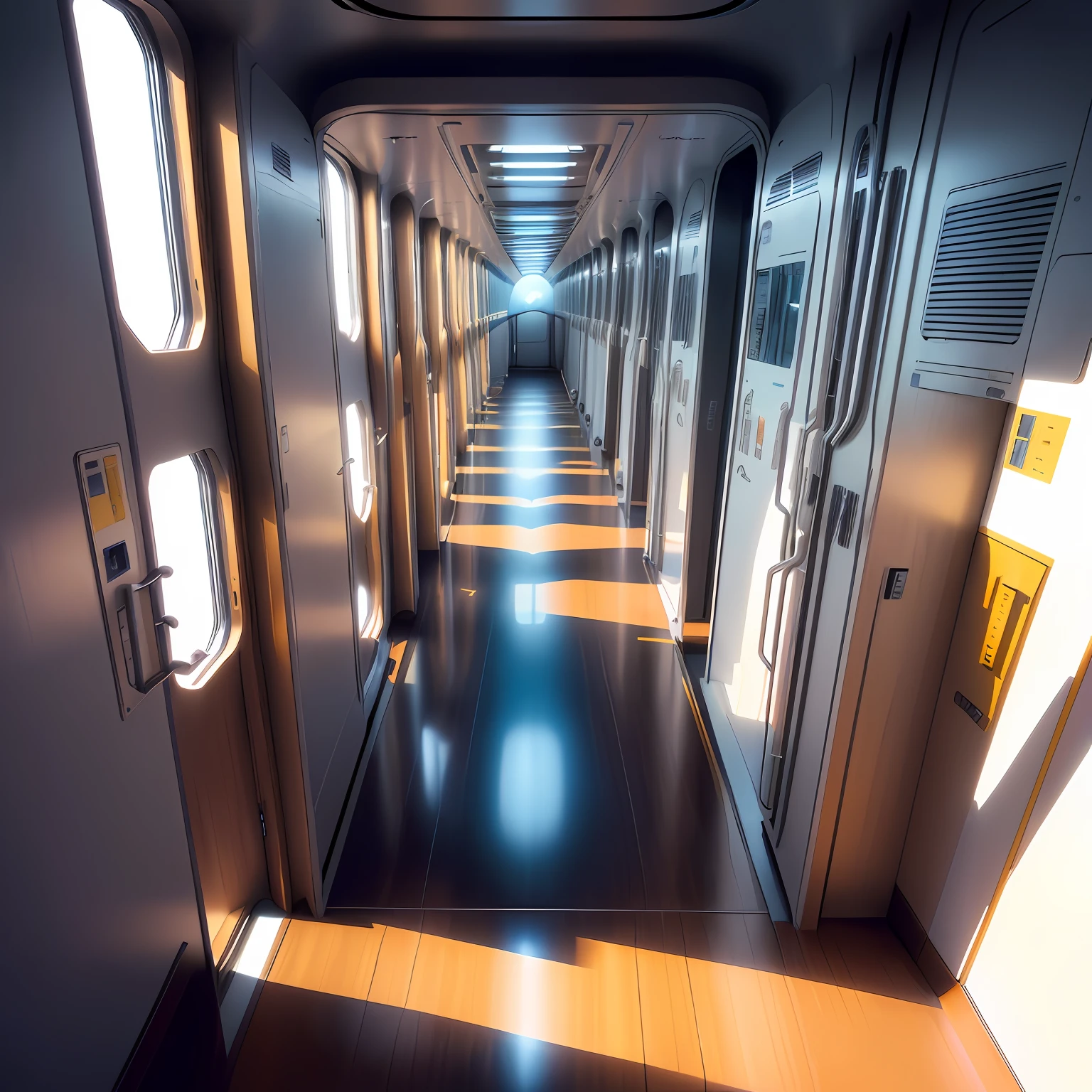 no people, a corridor inside the futuristic spaceship