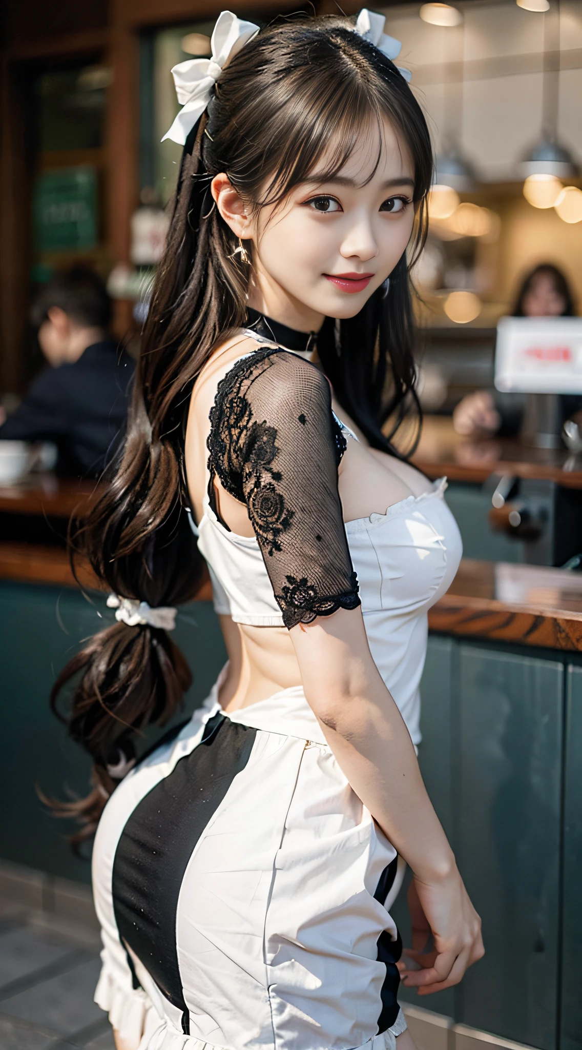 1人 (rose) (rose) (rose) (rose) (rose), (two male, Male 1.2), kawaii girl, famous Japan idol, Charming, NSFW,, 、、、、、、、、 A sexy, hetero、、、、、、、、、、、,,,,,,,,,,,,, top ress,,,,,,,,,,,,,,,,,,,, ,,, highly details, (larger: 1.4), cleavage breasts, , Realistic body, Short, bright skin, shinny skin, slender figure, good physical shape, black haired, (twintails: 1.2), (hair wavy: 1.2), (bangs bangs: 1.2), smile on face、、、、、、、、、、、, nuda, a Pretty, jung、、、、、、、、、、、,cuteface, Clean face、simple face、Makeup,,,,,,,,,,,,powder blusher、beautifully detailed eyes、Droopy Eyes、roundly eyes、(beautiful huge eyes:1.2)、large dark eyes、Beautiful clear eyes、eye make up、eyeshadows、Double eyelidd、tear bags、(White twine:1.2)、chokers、ear ring、jewlery、(Hair ribbon:1.2)、looking the viewer、cow-boy shot、orientation、dinamic pose、standing a、front-view、cafes、coffee shop、 Bar, protruding areola, Turning backwards, The buttocks, a Pretty、Face like a doll、Lady