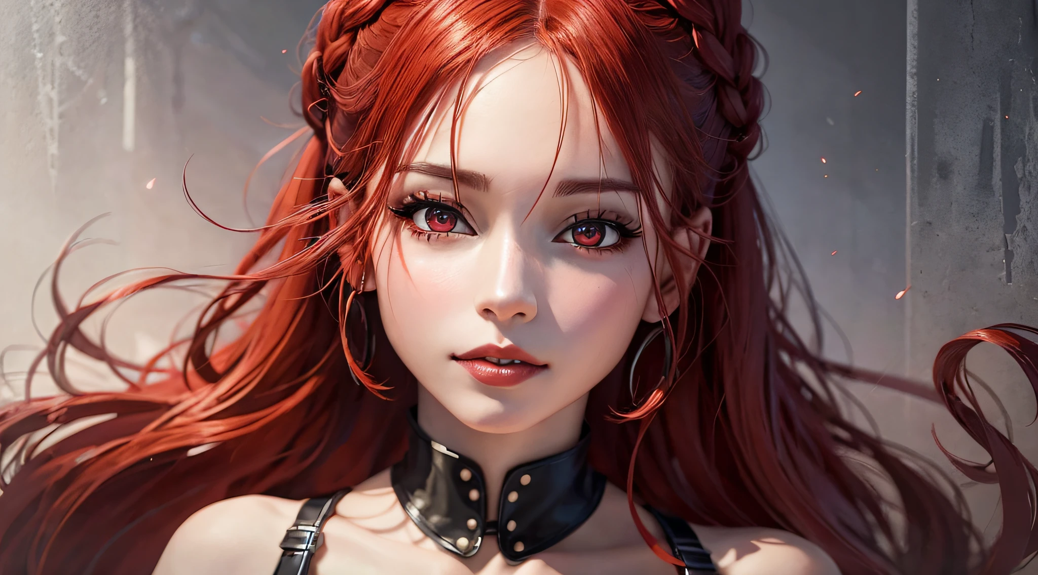 anime girl with red hair and black leather outfit posing for a picture, stunning anime face portrait, realistic anime art style, anime realism style, Detailed digital anime art, realistic artstyle, cgsociety portrait, artwork in the style of guweiz, realistic anime 3 d style, realistic anime art style, detailed portrait of anime girl, Style anime. 8k