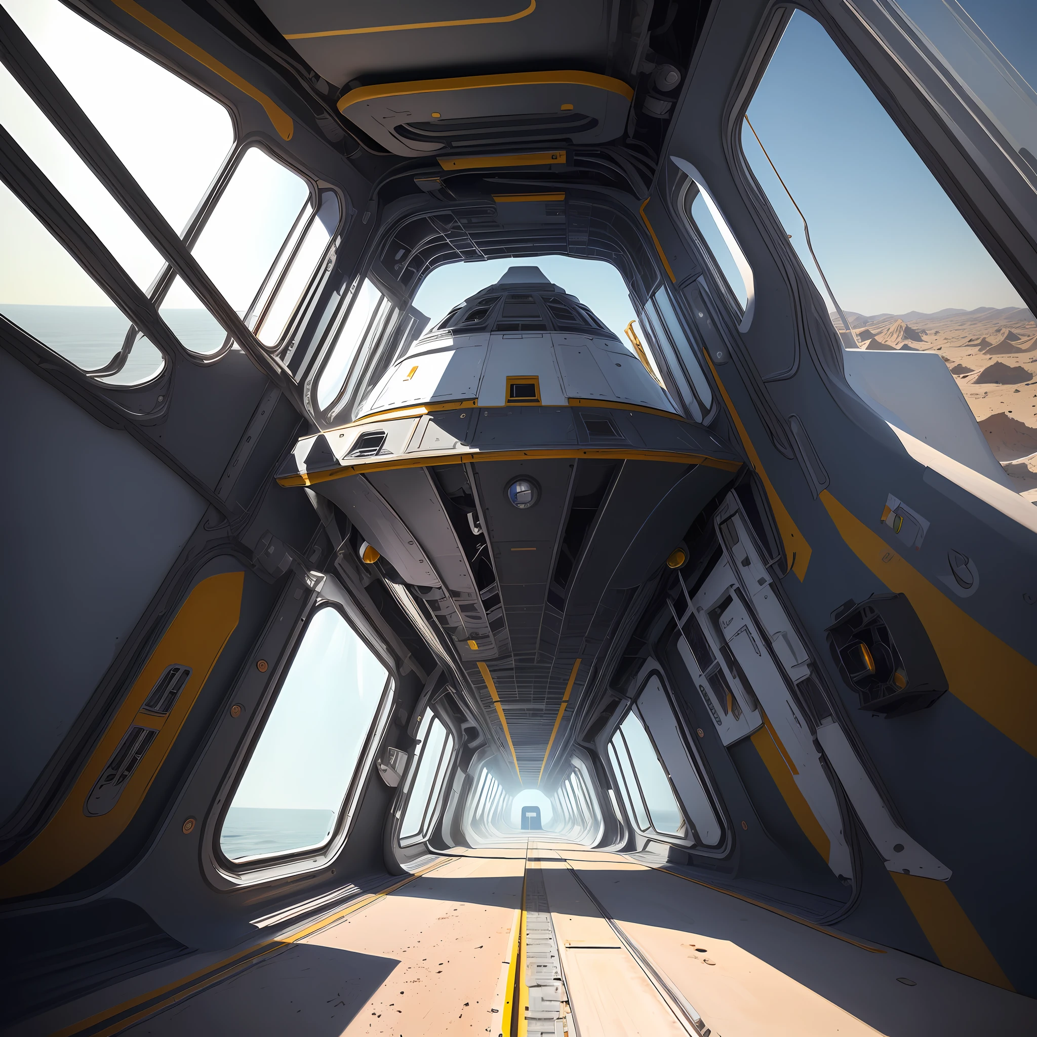 sem pessoas, Um corredor dentro da nave espacial futurista