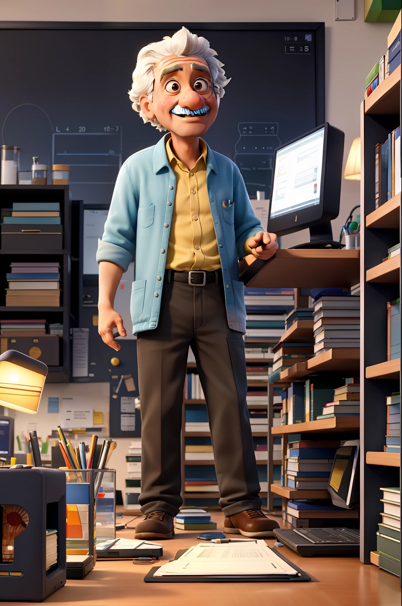 Obra maestra, de la mejor calidad, Albert Einstein estudiando en un laboratorio, with computer and programming books, Mathematics and physics