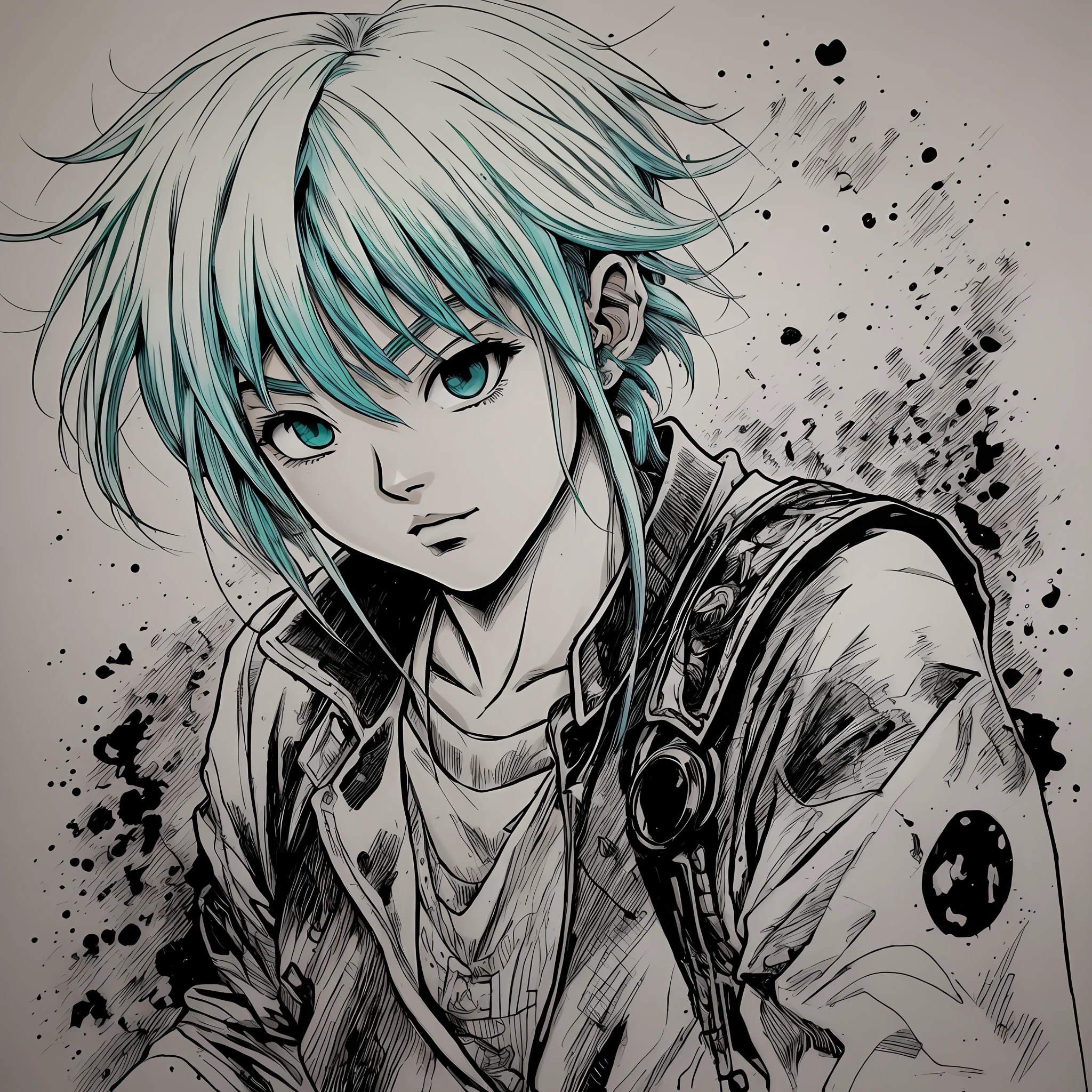 Bulma no estilo das artes de Katsuhiro Otomo, obra prima em preto e branco, Akira