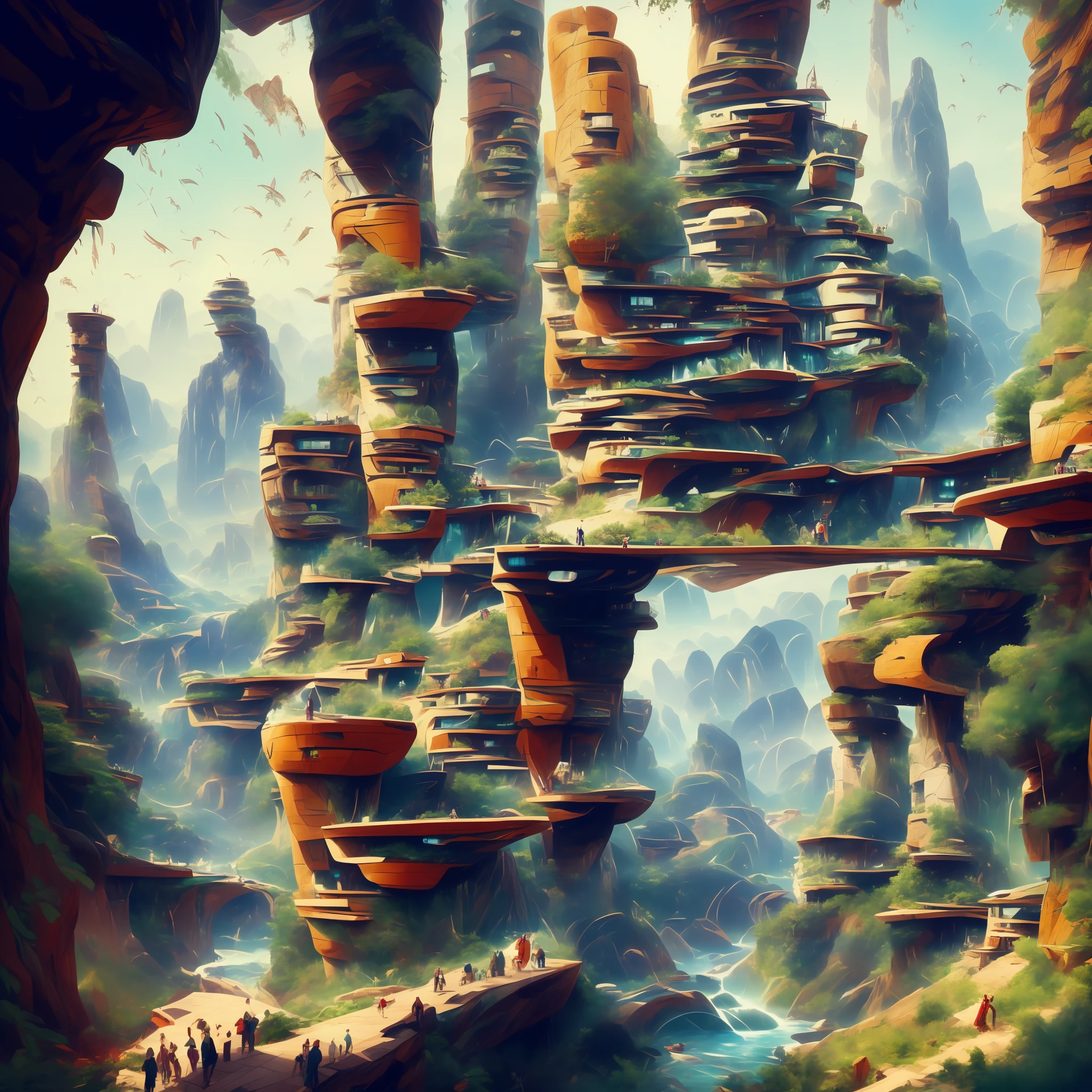 masterpiece, best quality, high quality, extremely detailed CG unity 8k wallpaper, The vast and quiet magical forest stretches to the horizon, with dense green trees grouped in deep harmony, as the fresh breeze whispers through their leaves, creating a stunning and peaceful landscape vista photography by Carr Clifton & Galen Rowell, 16K resolution, Landscape veduta photo by Dustin Lefevre & tdraw, 8k resolution, detailed landscape painting by Ivan Shishkin, DeviantArt, Flickr, rendered in Enscape, Miyazaki, Nausicaa Ghibli, Breath of The Wild, Bokeh, Depth of Field, HDR, bloom, Chromatic Aberration ,Photorealistic,extremely detailed, trending on artstation, trending on CGsociety, Intricate, High Detail, dramatic, art by midjourney