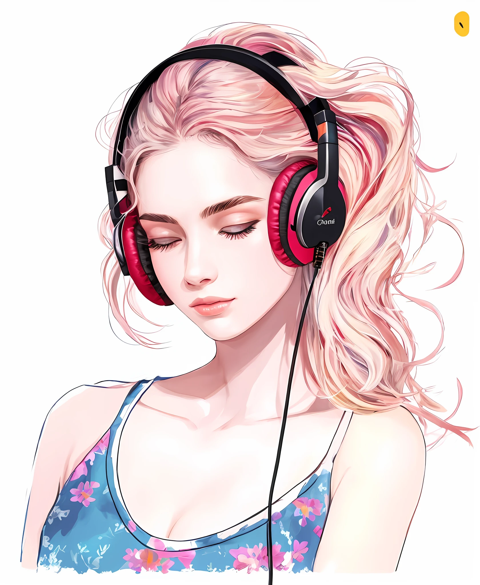 a close up of a woman with headphones on her head, Fones de ouvido rosa, com fones de ouvido, listening to music, com fones de ouvido, in style of digital illustration, usando fones de ouvido, vibing to music, extremely high quality artwork, exquisite digital illustration, arte de alta qualidade, Estilo de desenho bonito, imagem de arte digital, arte digital de alta qualidade, retrato de alta qualidade, meninae-rosa, headphones on head
